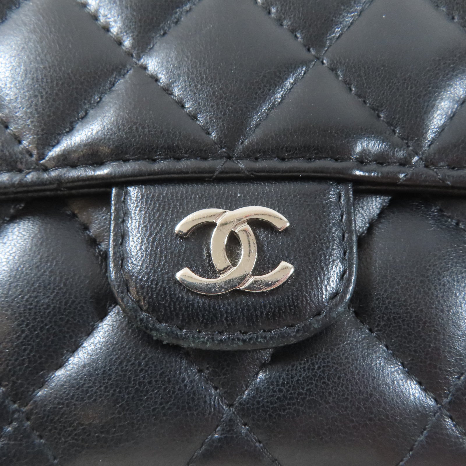 CHANEL 羊皮皮革Wallet銀扣錢包黑色