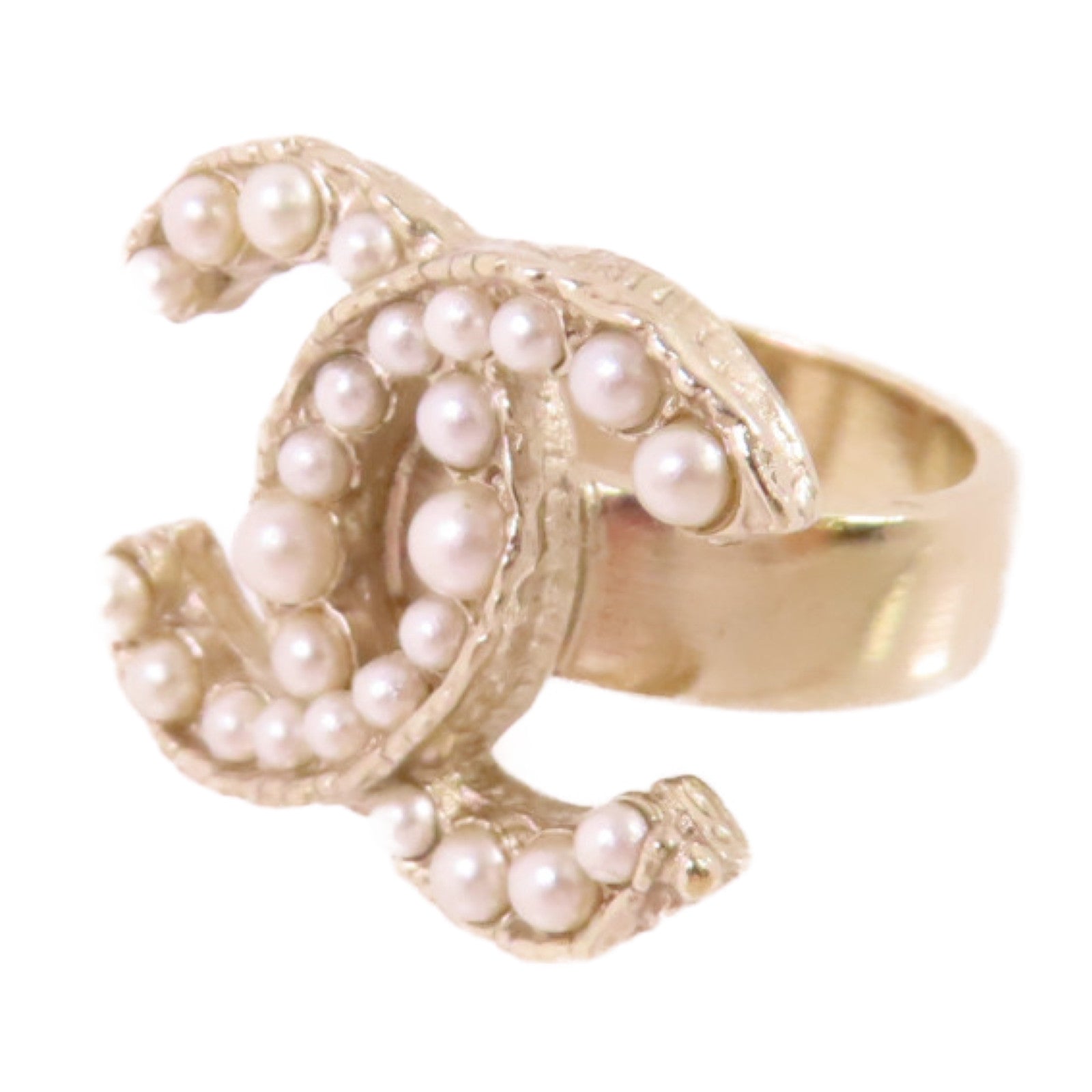 CHANEL 金屬/仿珍珠CC Ring戒指#6.25
