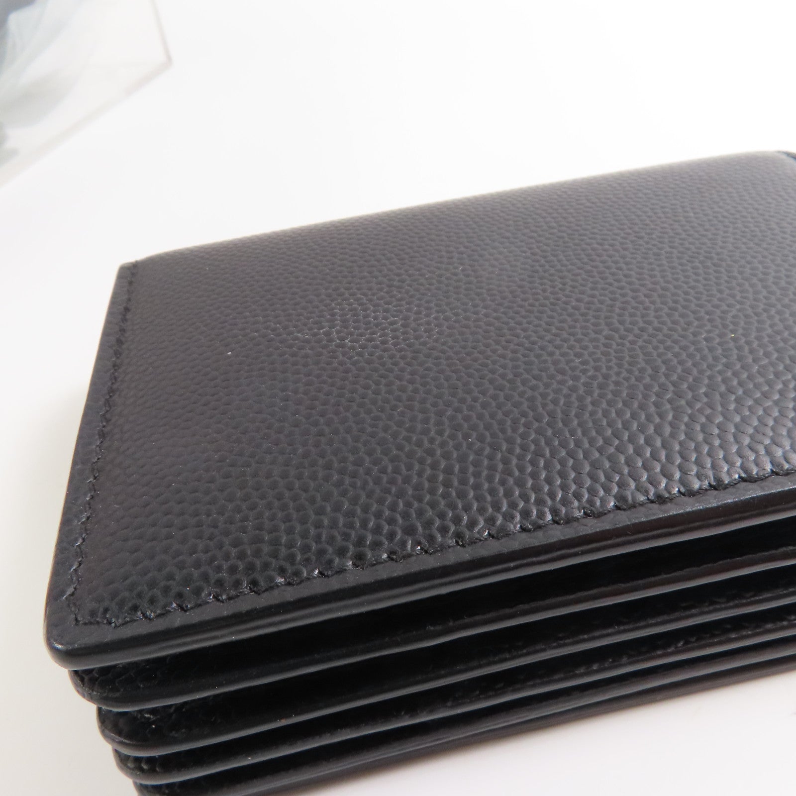SAINT LAURENT YSL GHW Card Case Calfskin Leather Black