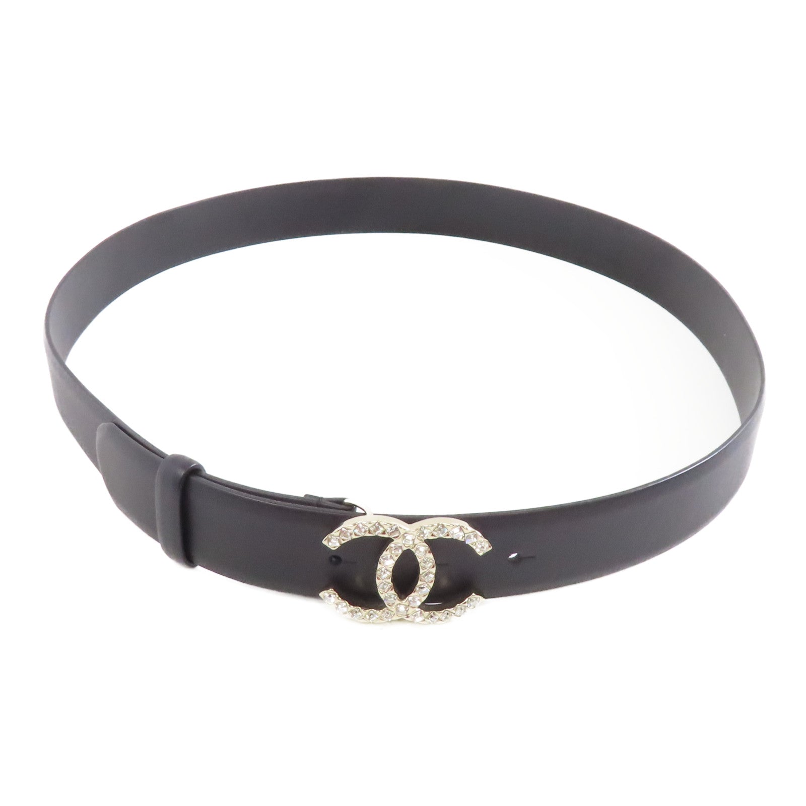 CHANEL 牛皮皮革Belt 90cm金扣皮帶黑色