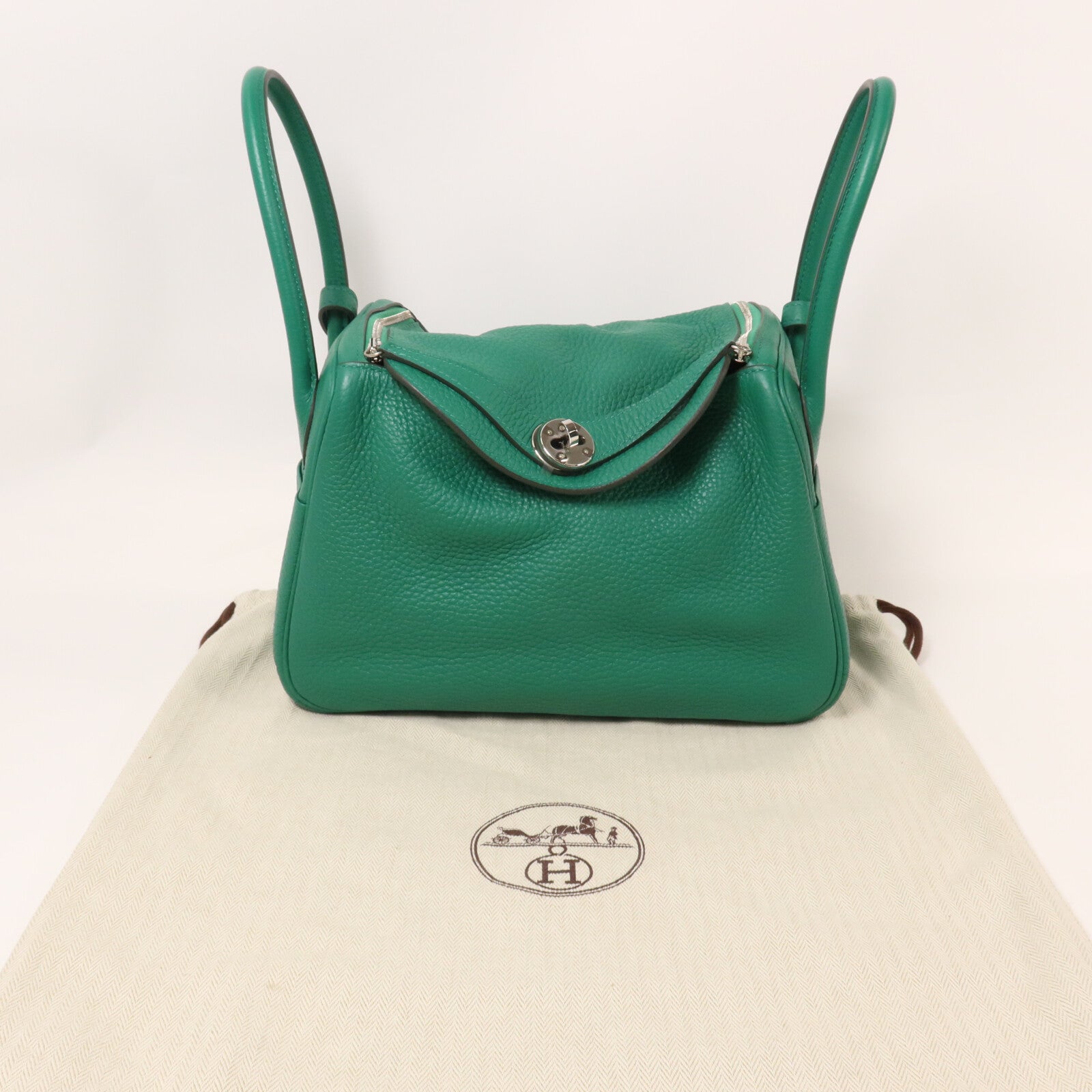 HERMES Clemence皮革Lindy 26手挽肩背兩用袋Vert Jade