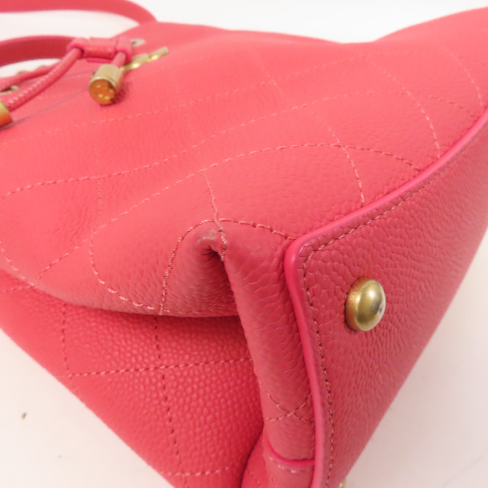 CHANEL 【激減優惠】菱格牛皮皮革Bolsa CC Drawstring金扣手挽肩背兩用袋粉紅色