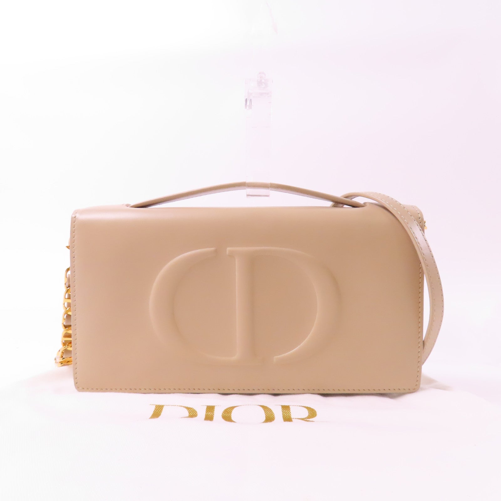 Dior 【激減優惠】牛皮皮革Shoulder Pouch金扣手挽肩背兩用袋米色