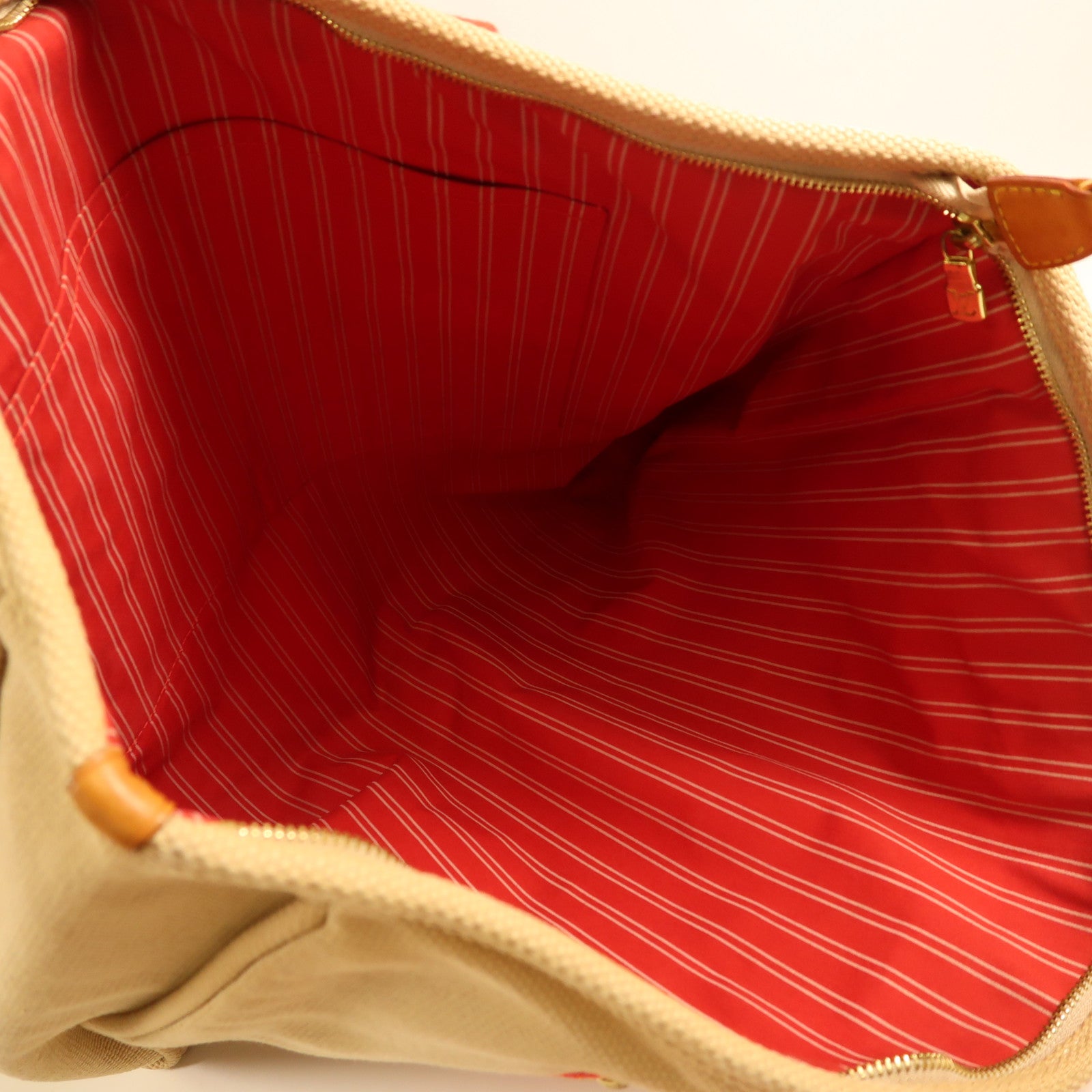 LOUIS VUITTON 帆布Antigua Cabas GM金扣手挽袋米色/紅色