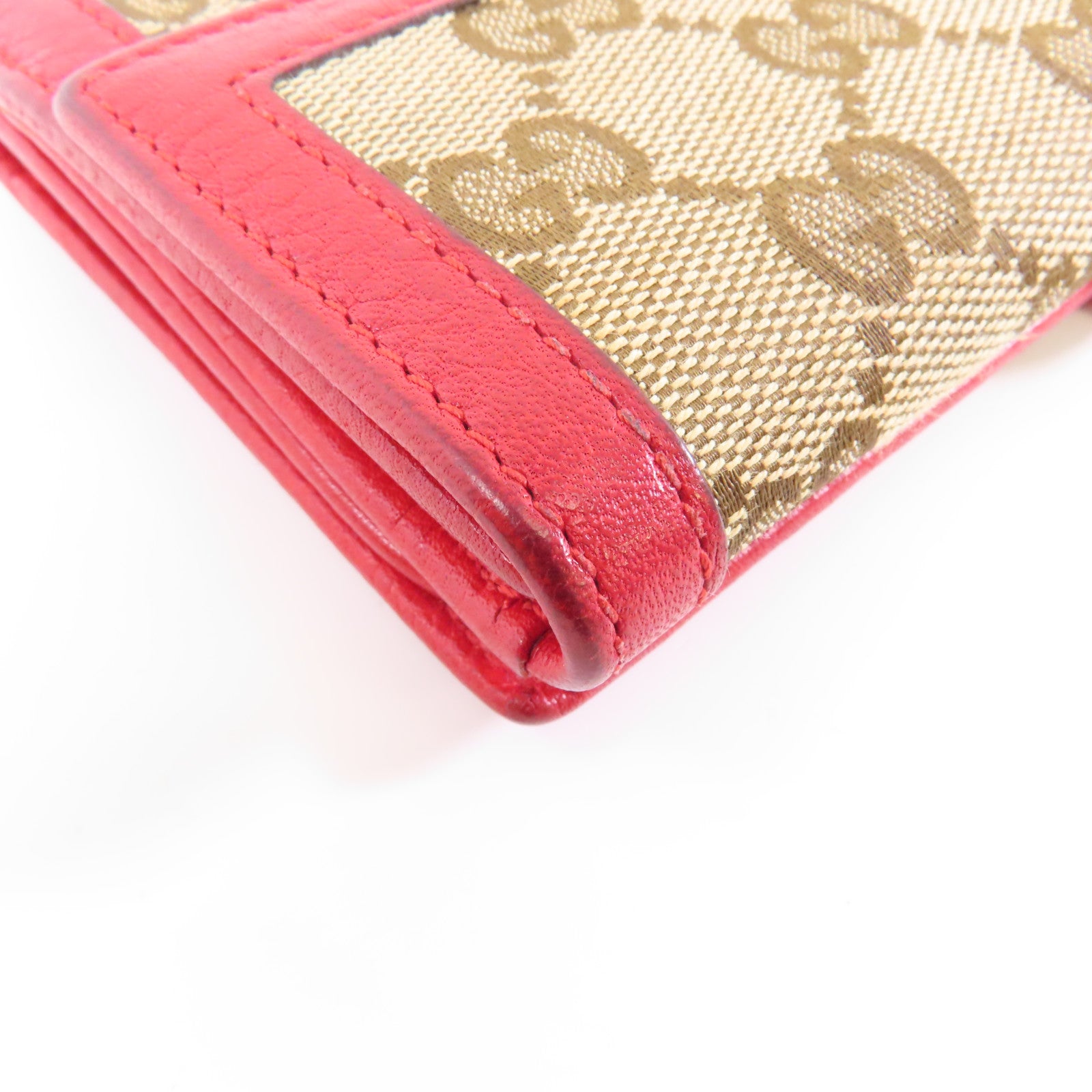 GUCCI 帆布Long Wallet金扣長錢包棕色/紅色