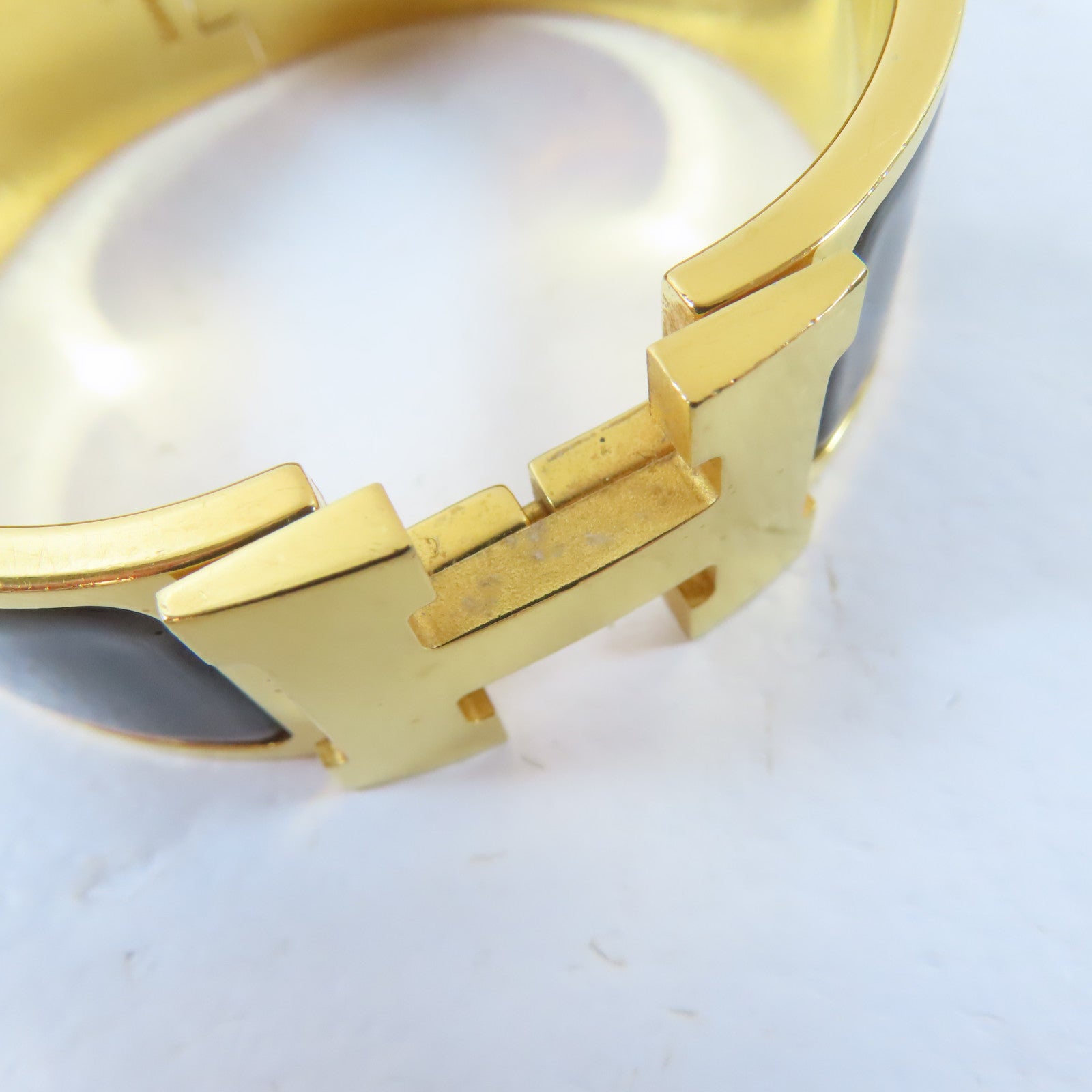 HERMES 金屬Clic Clac H Bracelet手鐲黑色/金色#16cm