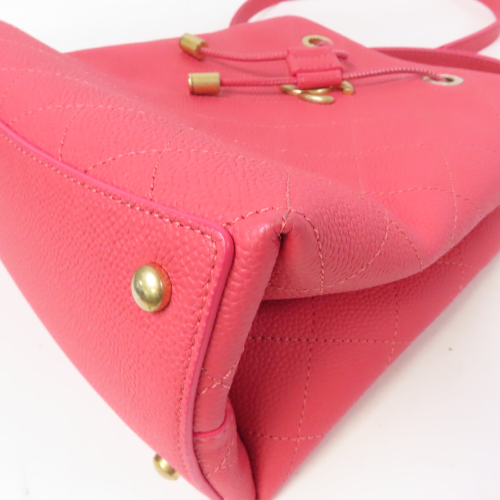 CHANEL 【激減優惠】菱格牛皮皮革Bolsa CC Drawstring金扣手挽肩背兩用袋粉紅色