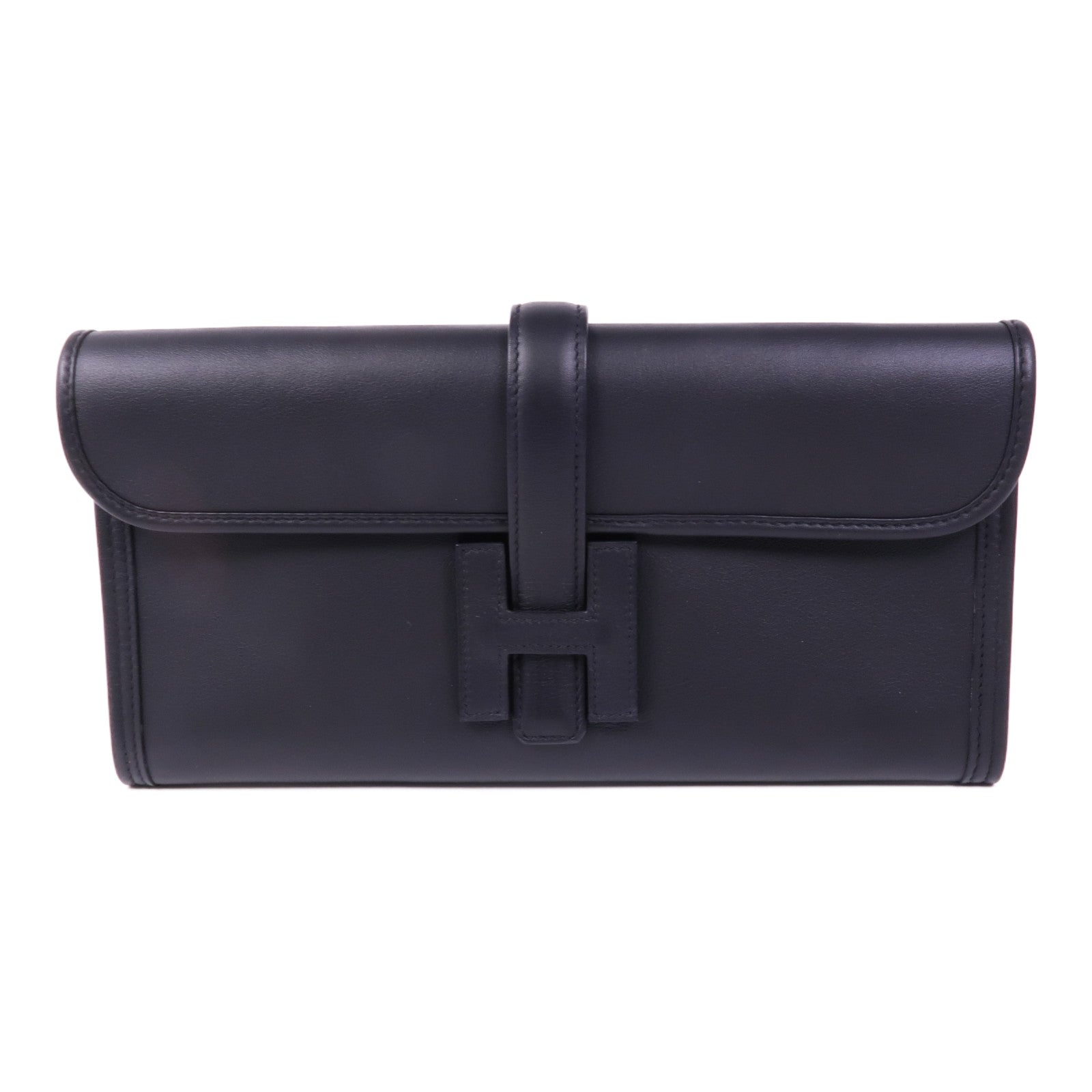 HERMES Jige PM Clutch Handbag Swift Leather 89 Noir