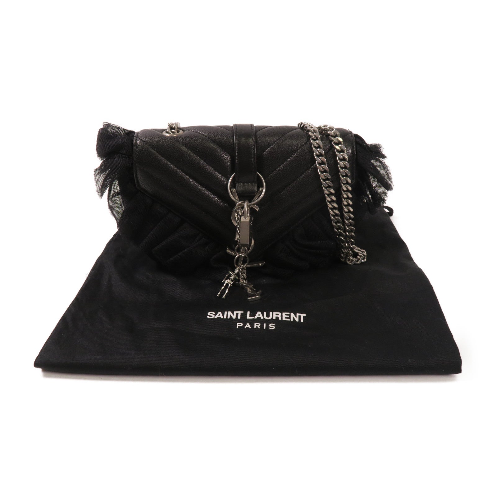 SAINT LAURENT 牛皮皮革Chain Shoulder Bag銀扣肩背袋