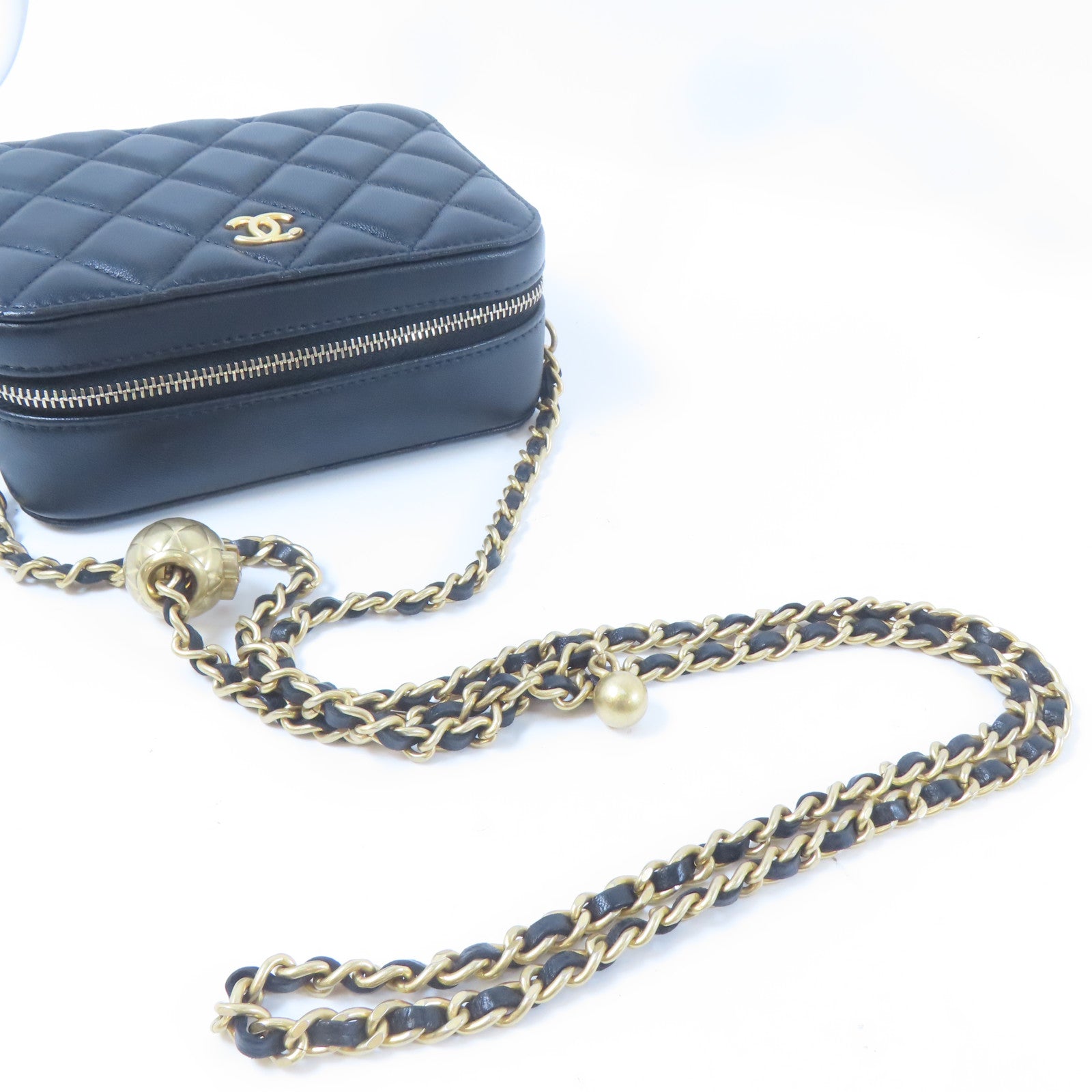 CHANEL 菱格羊皮皮革Chain Shoulder Bag金扣肩背袋黑色