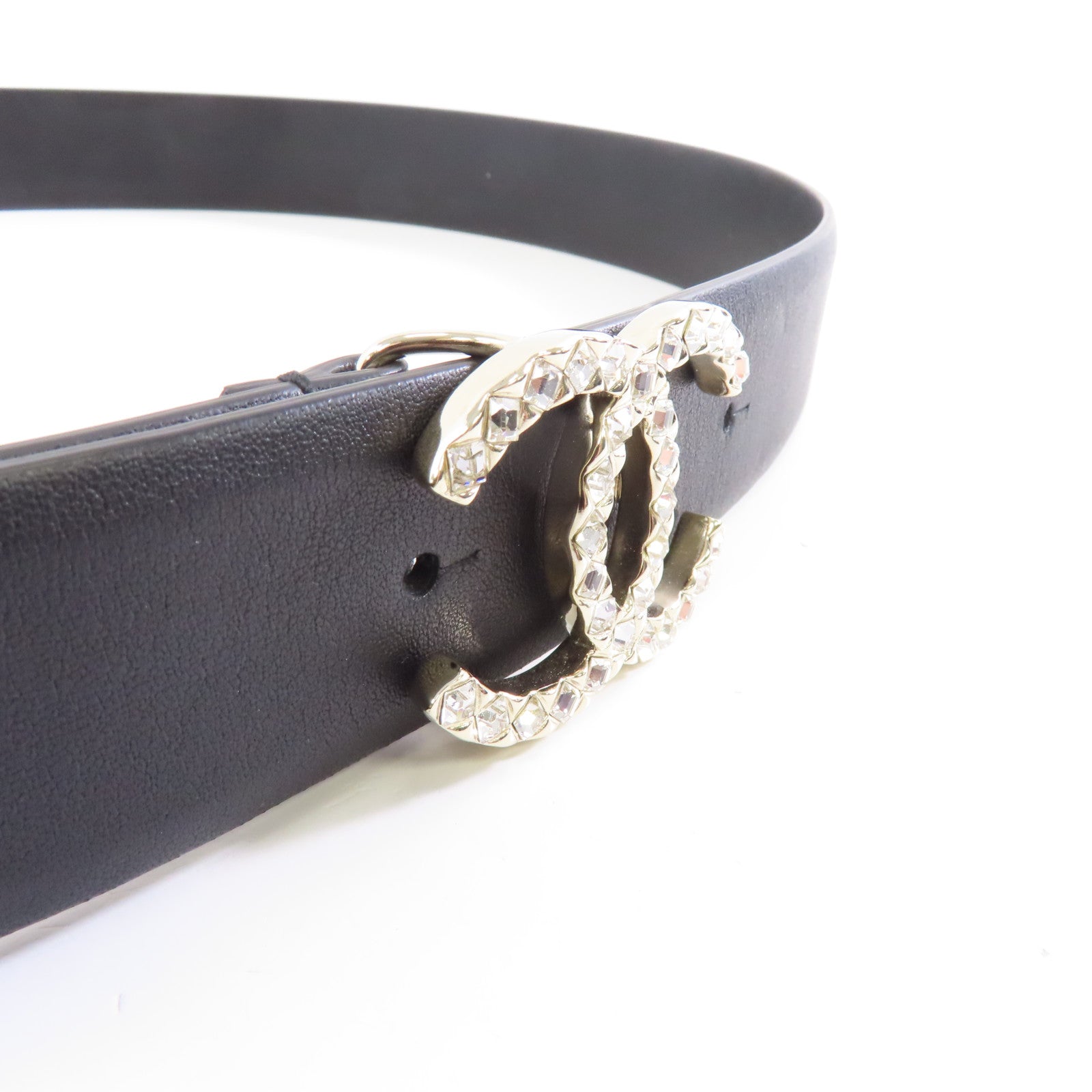 CHANEL 牛皮皮革Belt 90cm金扣皮帶黑色