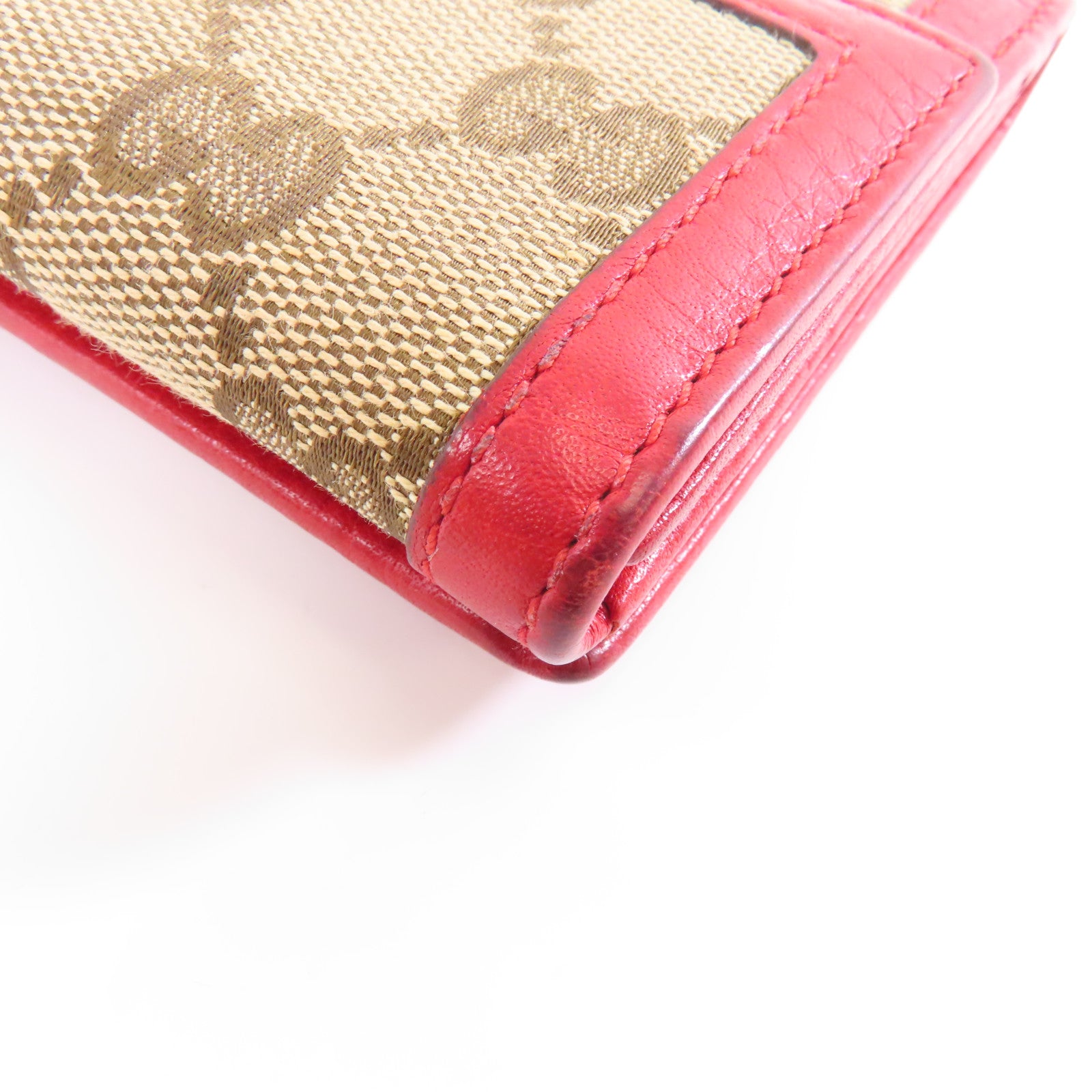 GUCCI 帆布Long Wallet金扣長錢包棕色/紅色