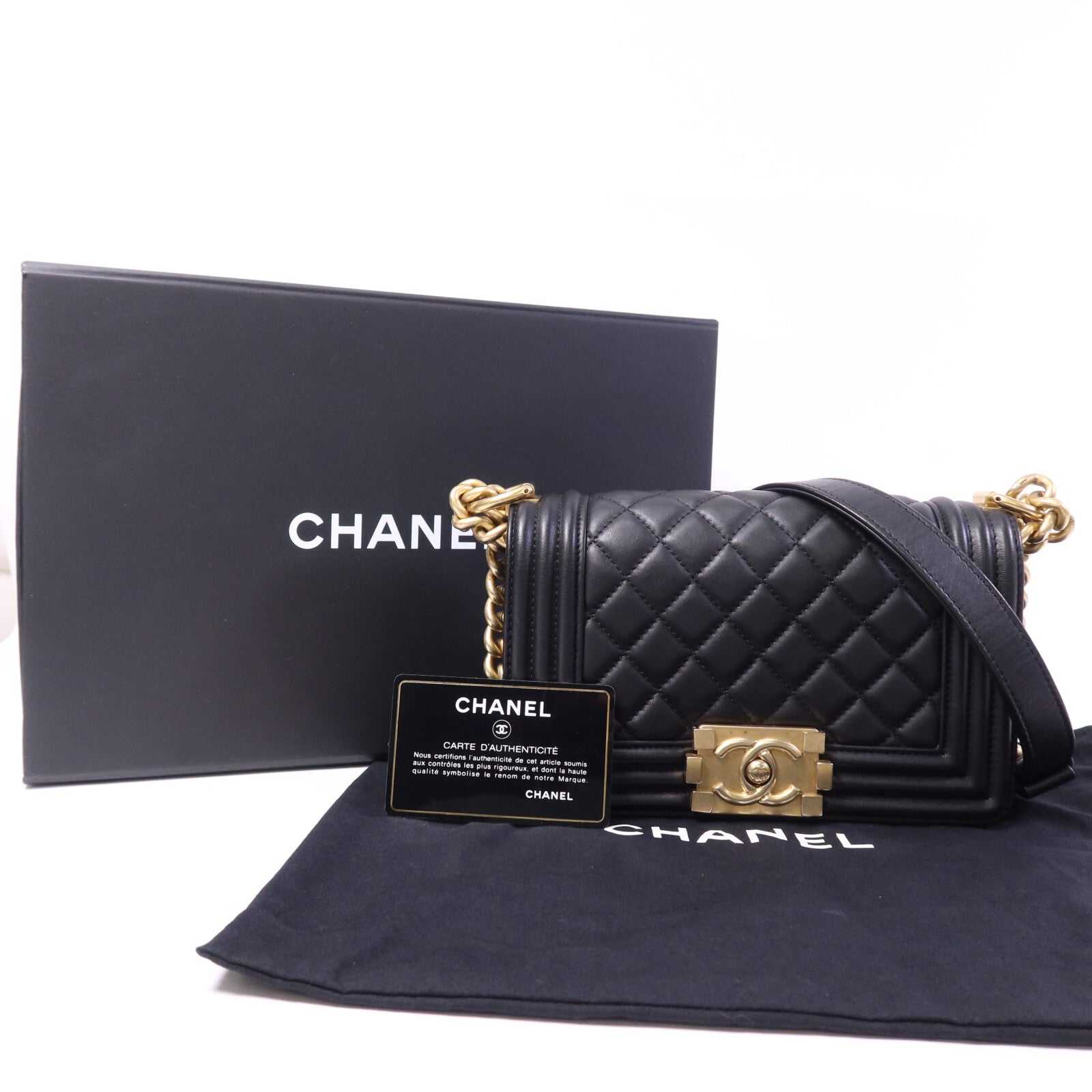 CHANEL 牛皮皮革Boy 20金扣鏈帶肩背袋