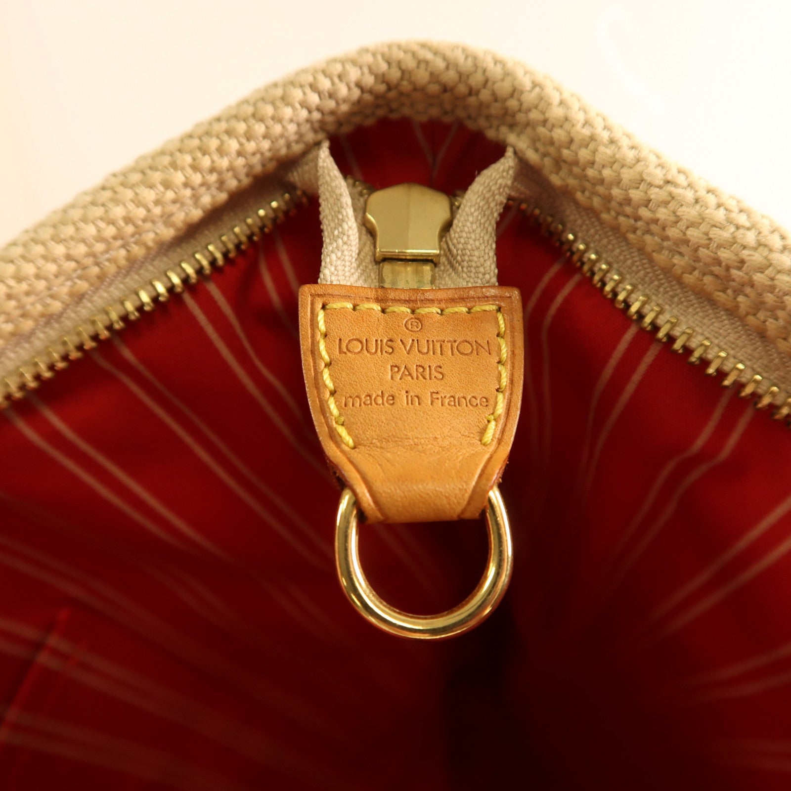 LOUIS VUITTON 帆布Antigua Cabas GM金扣手挽袋米色/紅色