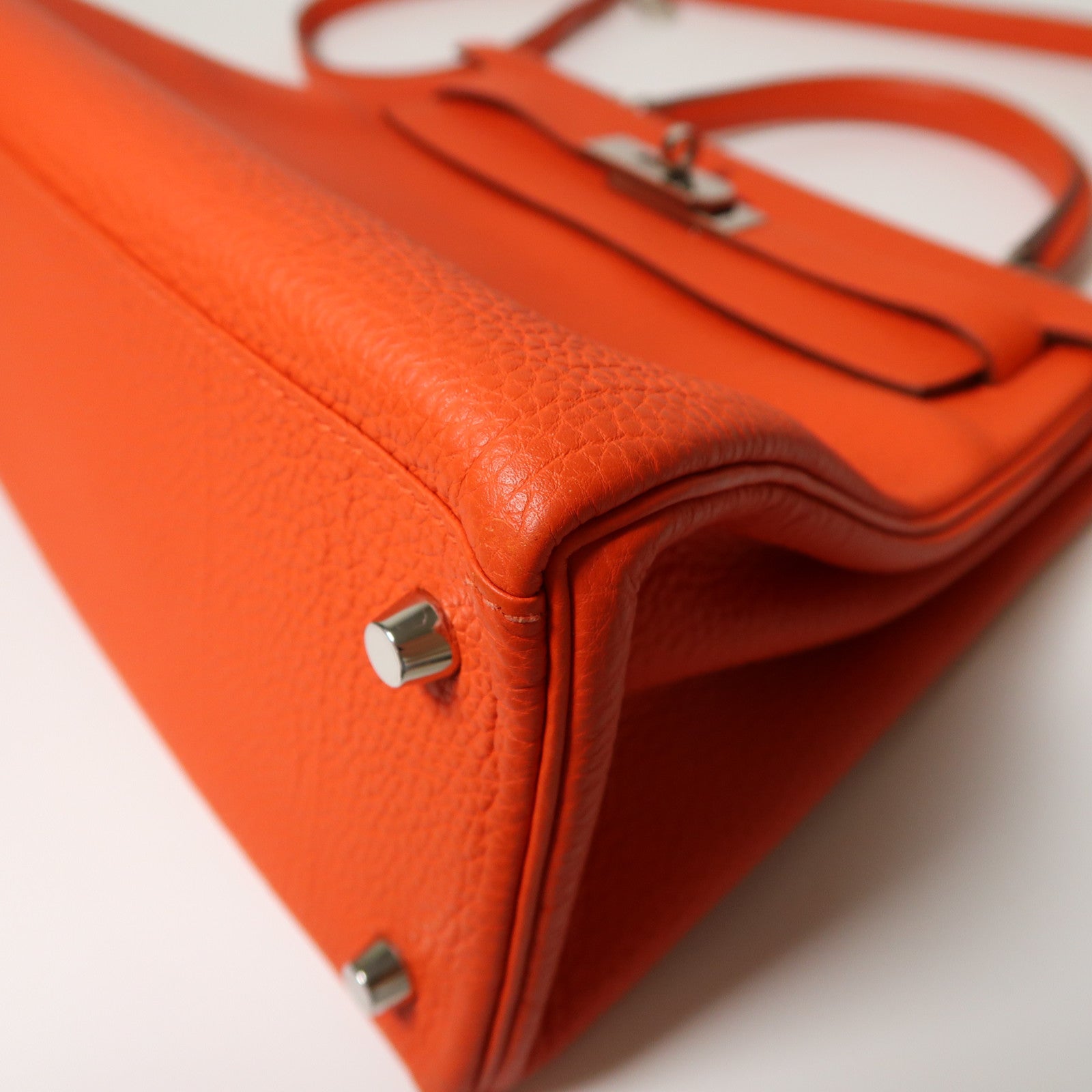 HERMES Togo皮革Kelly 28銀扣手挽肩背兩用袋Rouge Tomate紅色