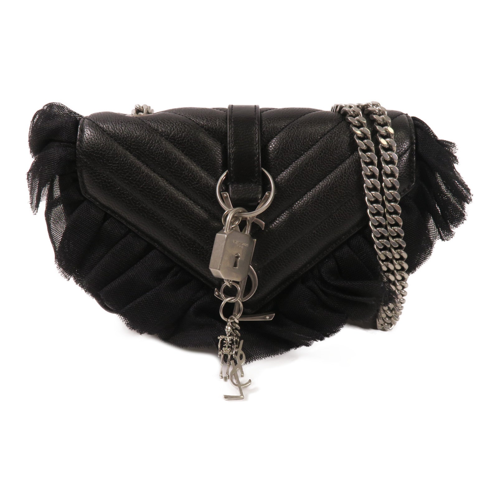 SAINT LAURENT 牛皮皮革Chain Shoulder Bag銀扣肩背袋