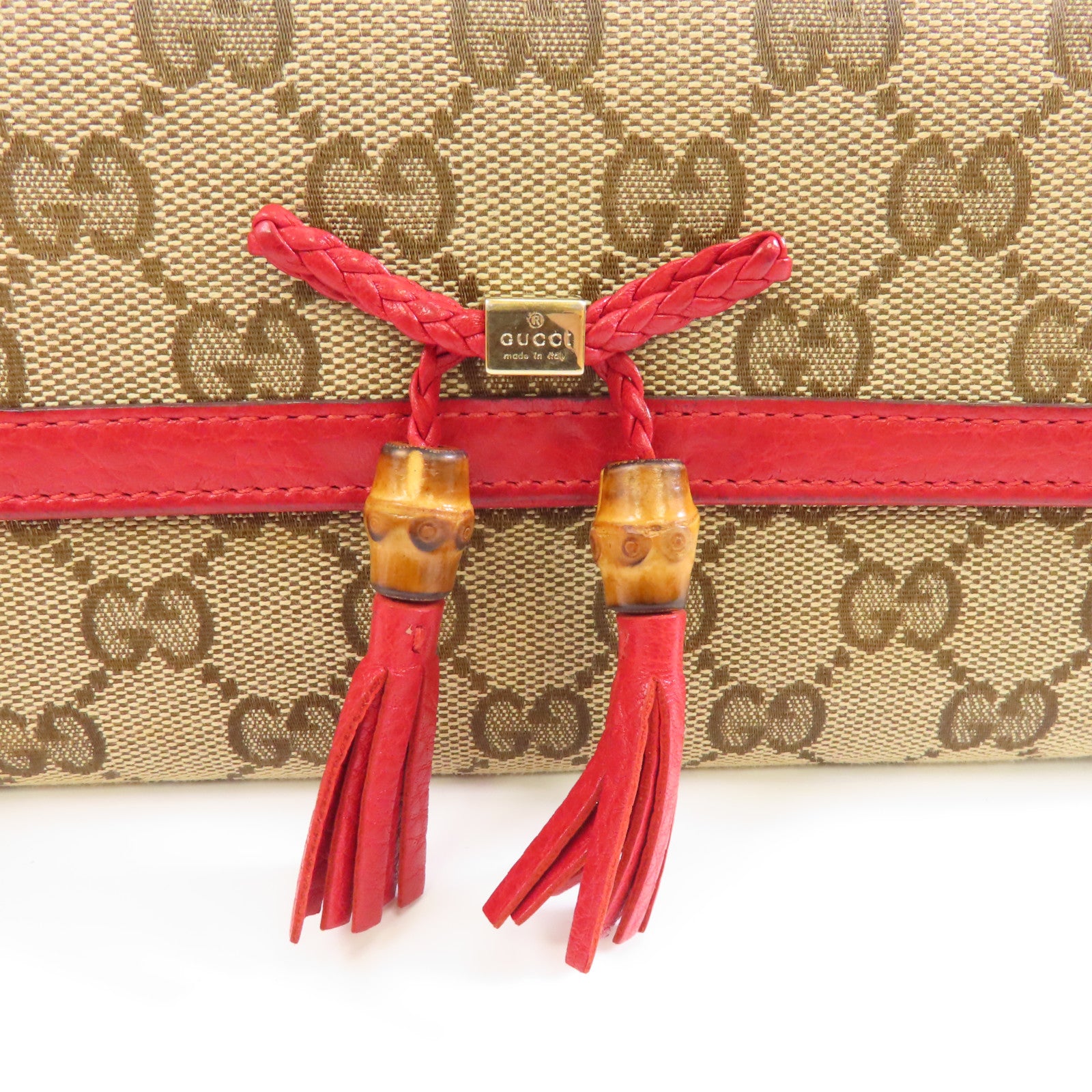 GUCCI 帆布Long Wallet金扣長錢包棕色/紅色