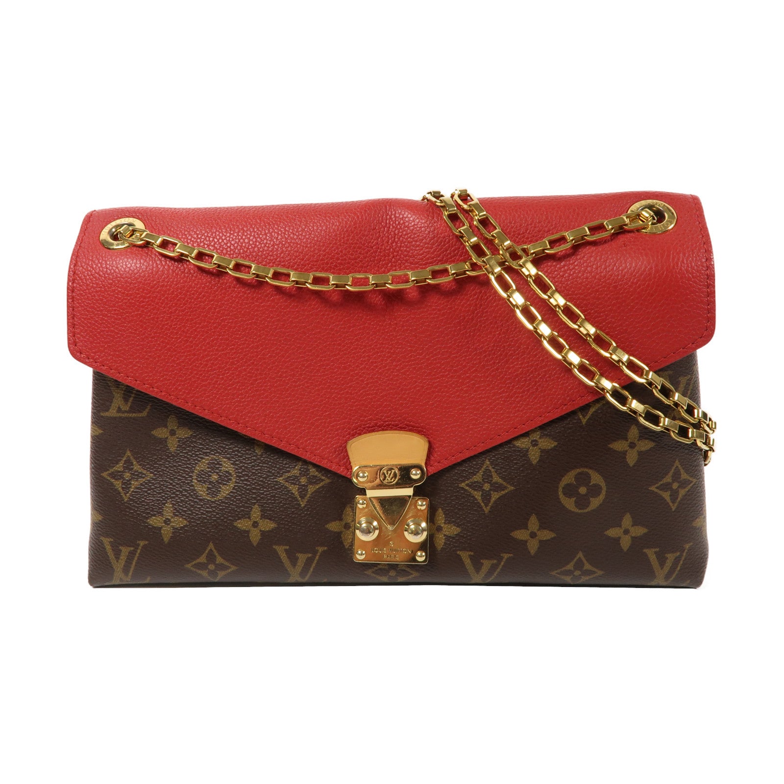 LOUIS VUITTON Monogram Pallas Chain金扣鏈帶肩背袋啡色/紅色