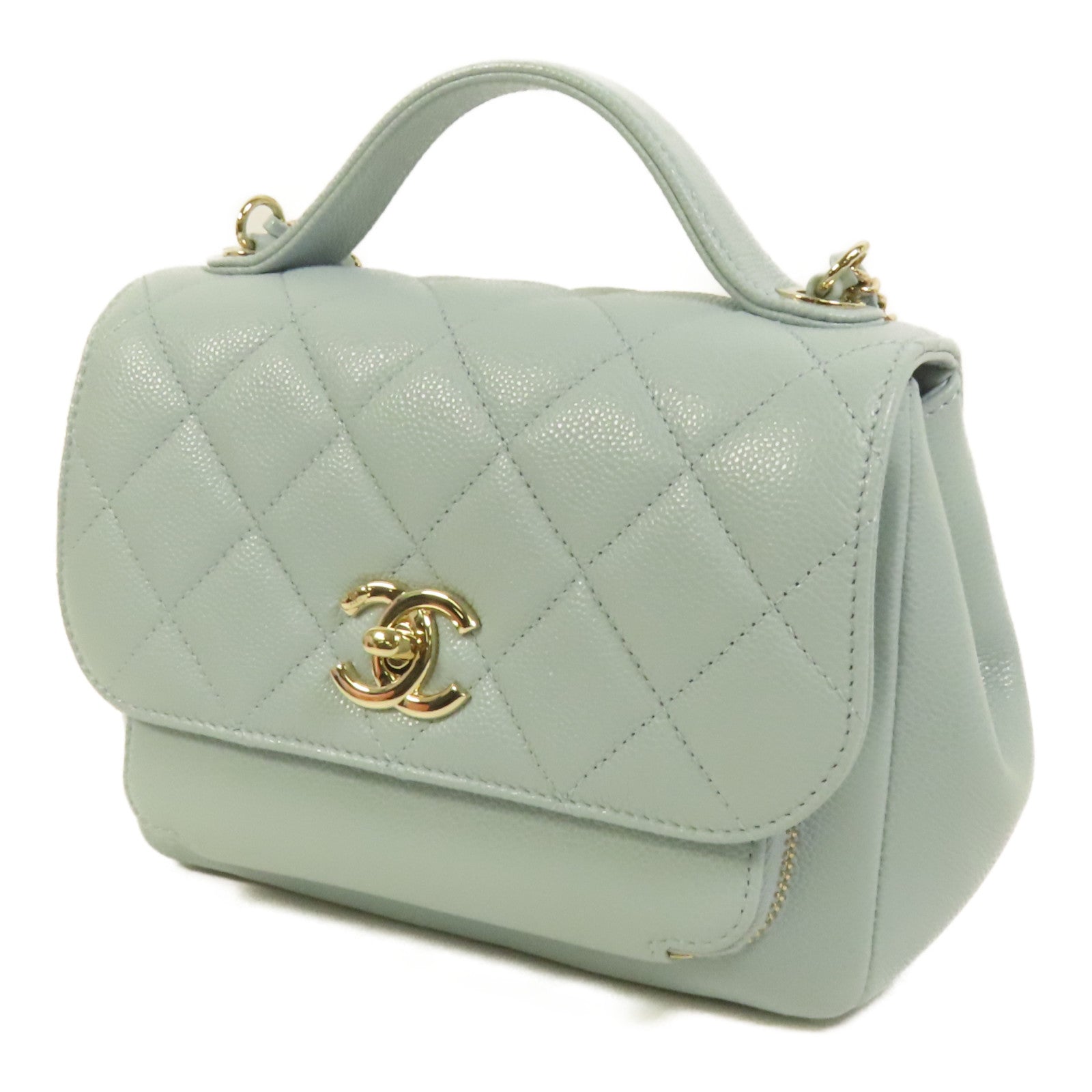 CHANEL 牛皮皮革Business Affinity Small金扣鏈帶手挽肩背兩用袋