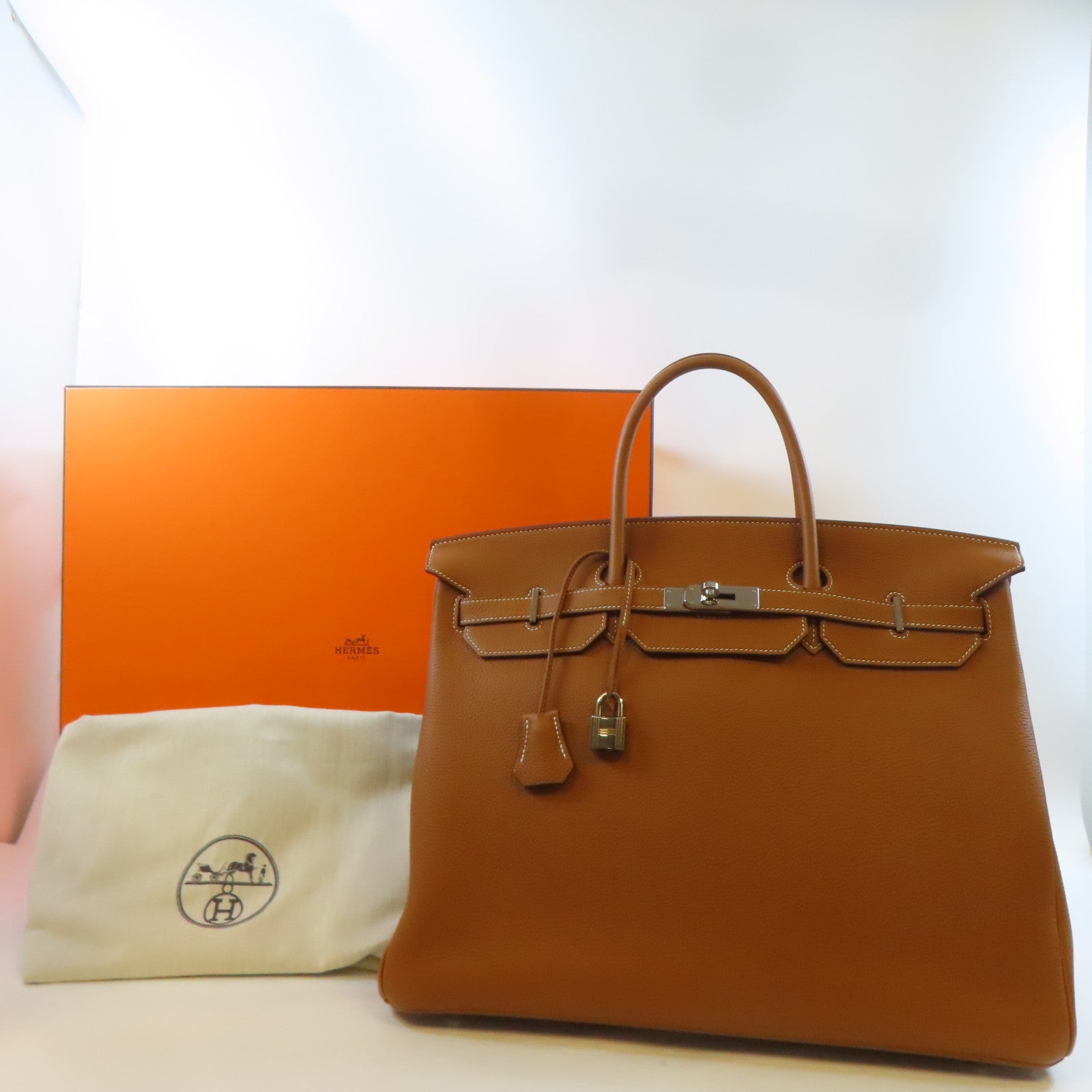 HERMES Togo皮革Birkin 40銀扣手挽袋 Gold/金色/啡色