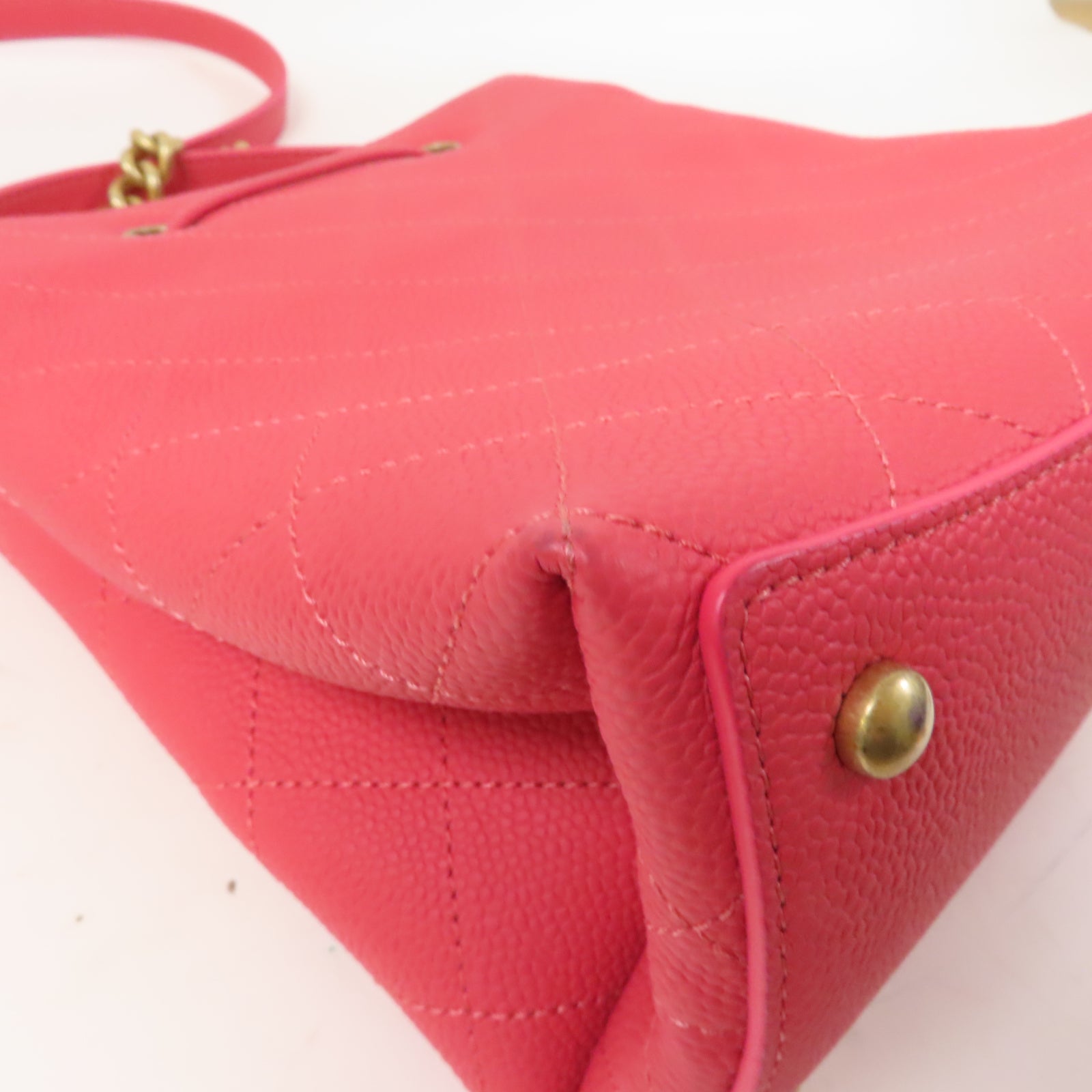CHANEL 【激減優惠】菱格牛皮皮革Bolsa CC Drawstring金扣手挽肩背兩用袋粉紅色
