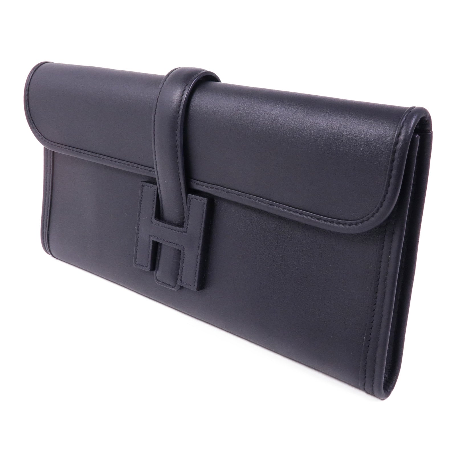 HERMES Jige PM Clutch Handbag Swift Leather 89 Noir