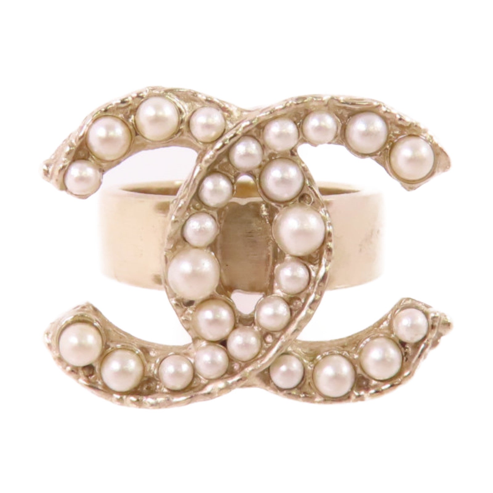 CHANEL 金屬/仿珍珠CC Ring戒指#6.25
