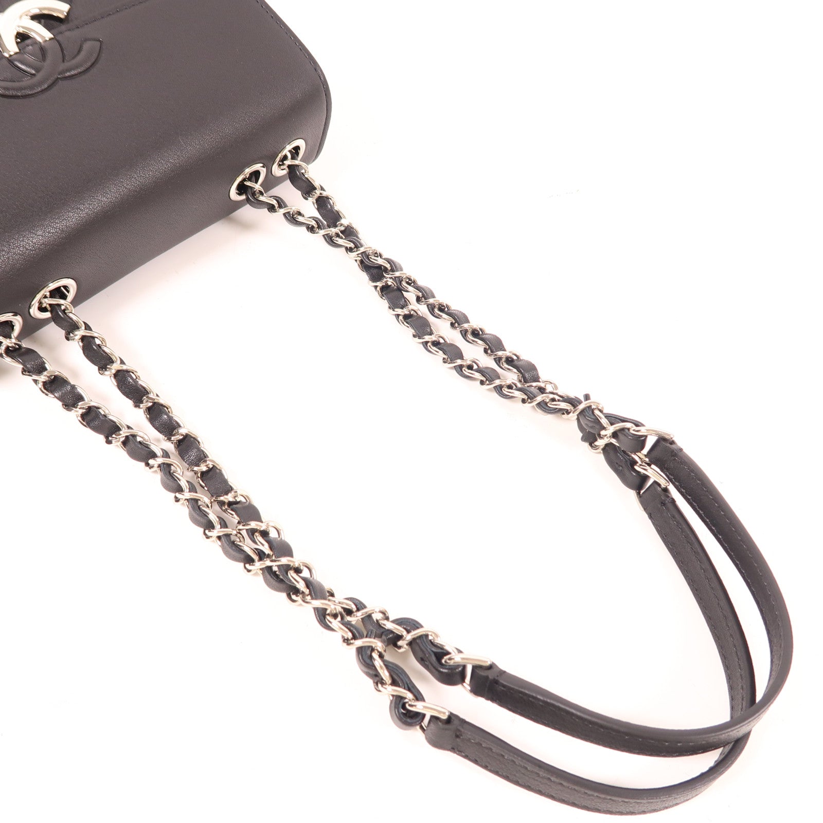 CHANEL 牛皮皮革Chain Shoulder銀扣鏈帶肩背袋