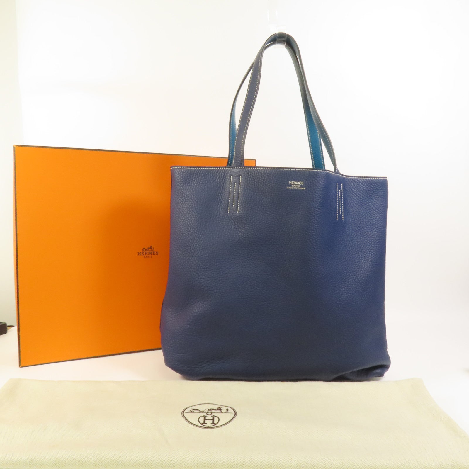 HERMES Clemence皮革Double Sens肩背袋Bleu Nuit