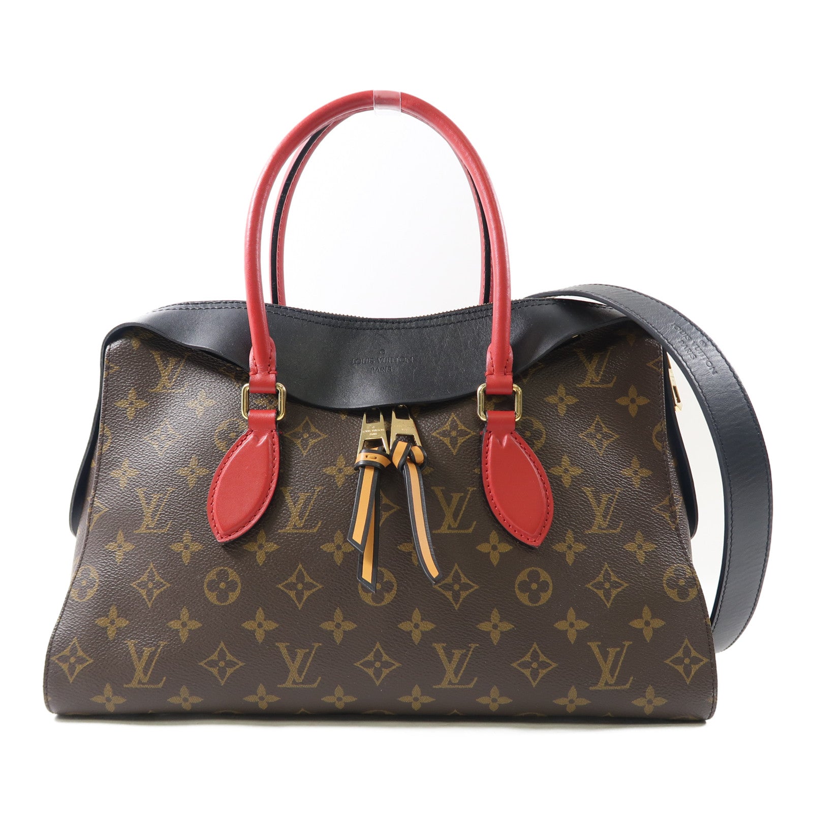 LOUIS VUITTON Monogram Tuileries金扣手挽肩背兩用袋啡色/紅色