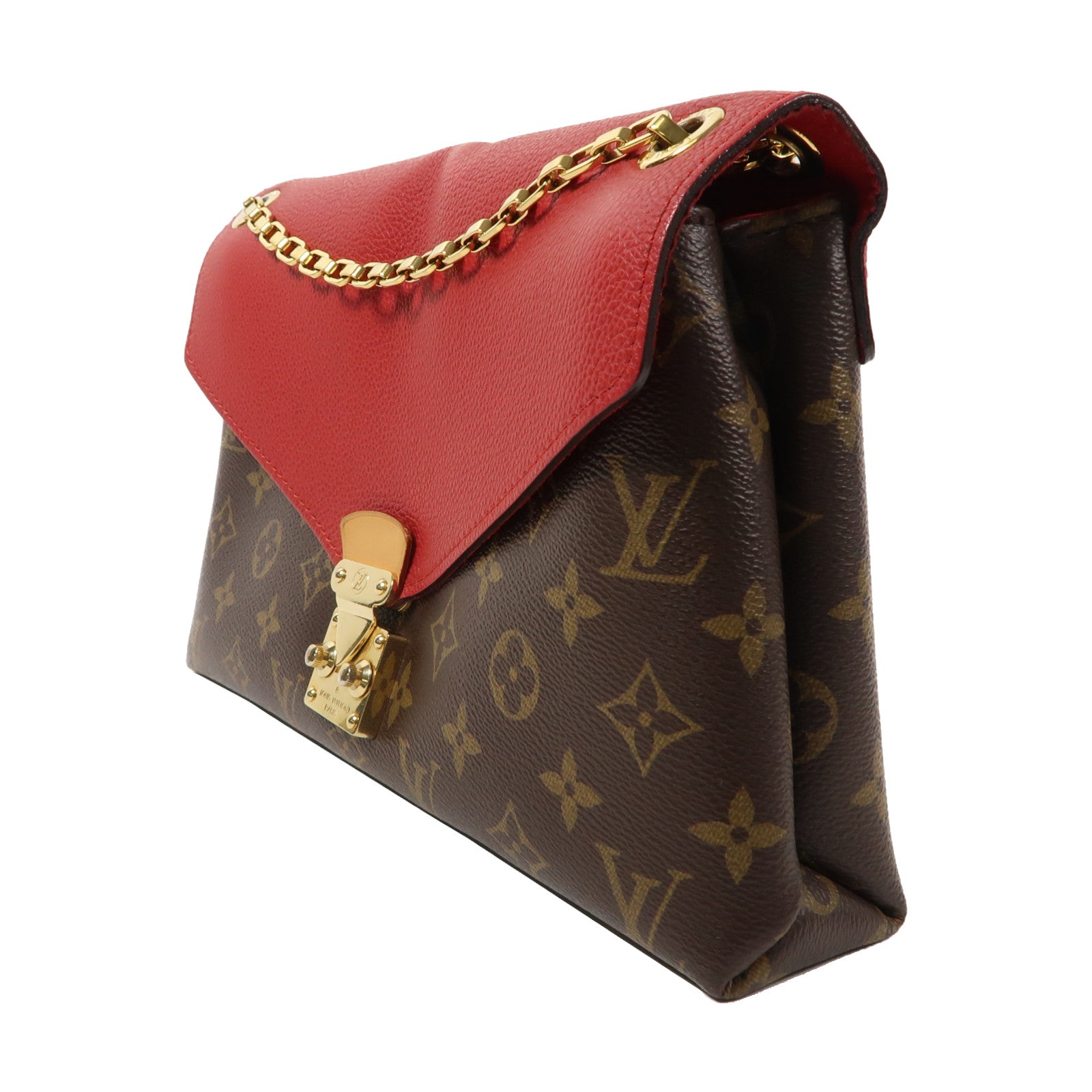 LOUIS VUITTON Monogram Pallas Chain金扣鏈帶肩背袋啡色/紅色