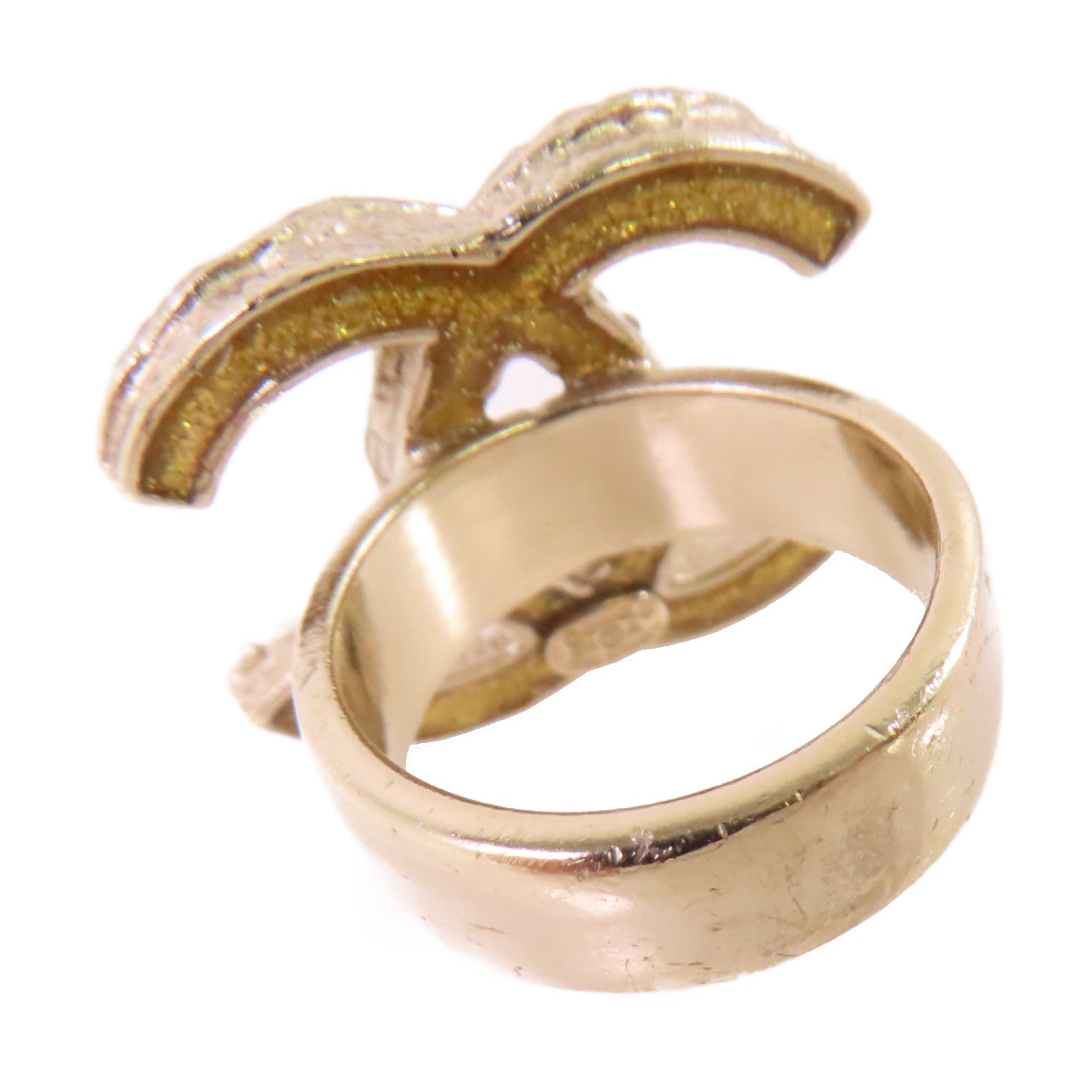 CHANEL 金屬/仿珍珠CC Ring戒指#6.25