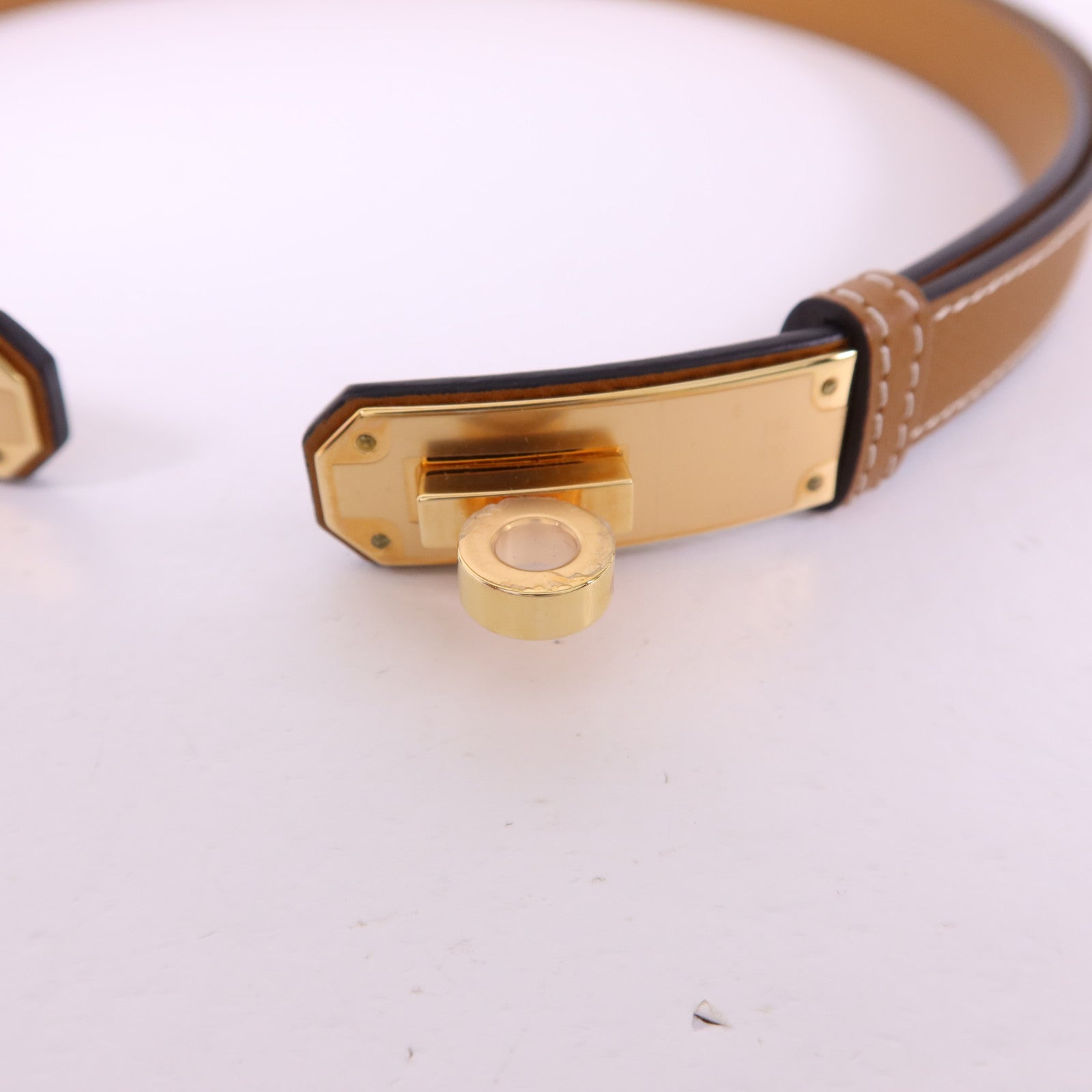 HERMES Epsom皮革Kelly 18 Belt金扣皮帶Gold
