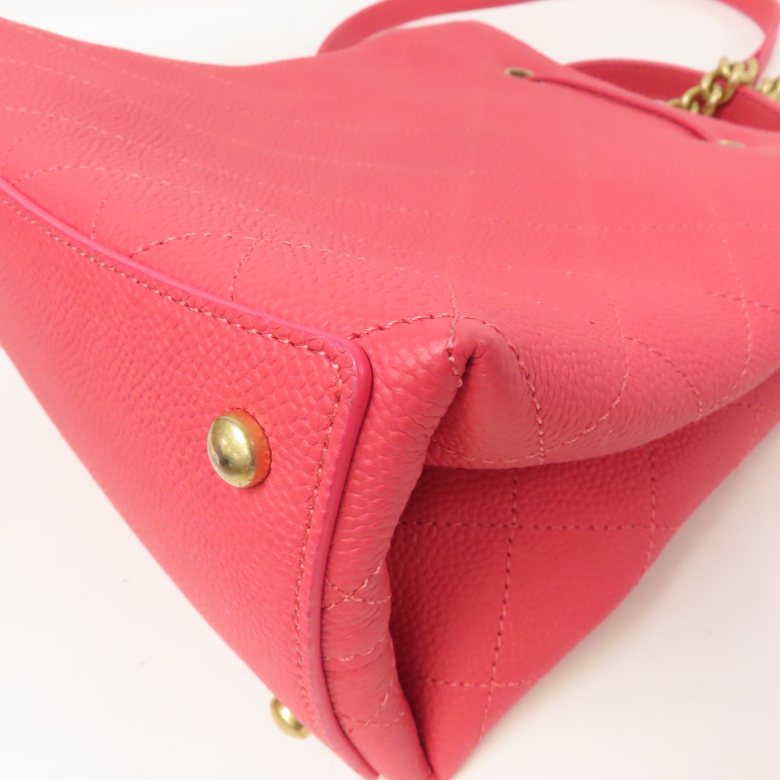CHANEL 【激減優惠】菱格牛皮皮革Bolsa CC Drawstring金扣手挽肩背兩用袋粉紅色