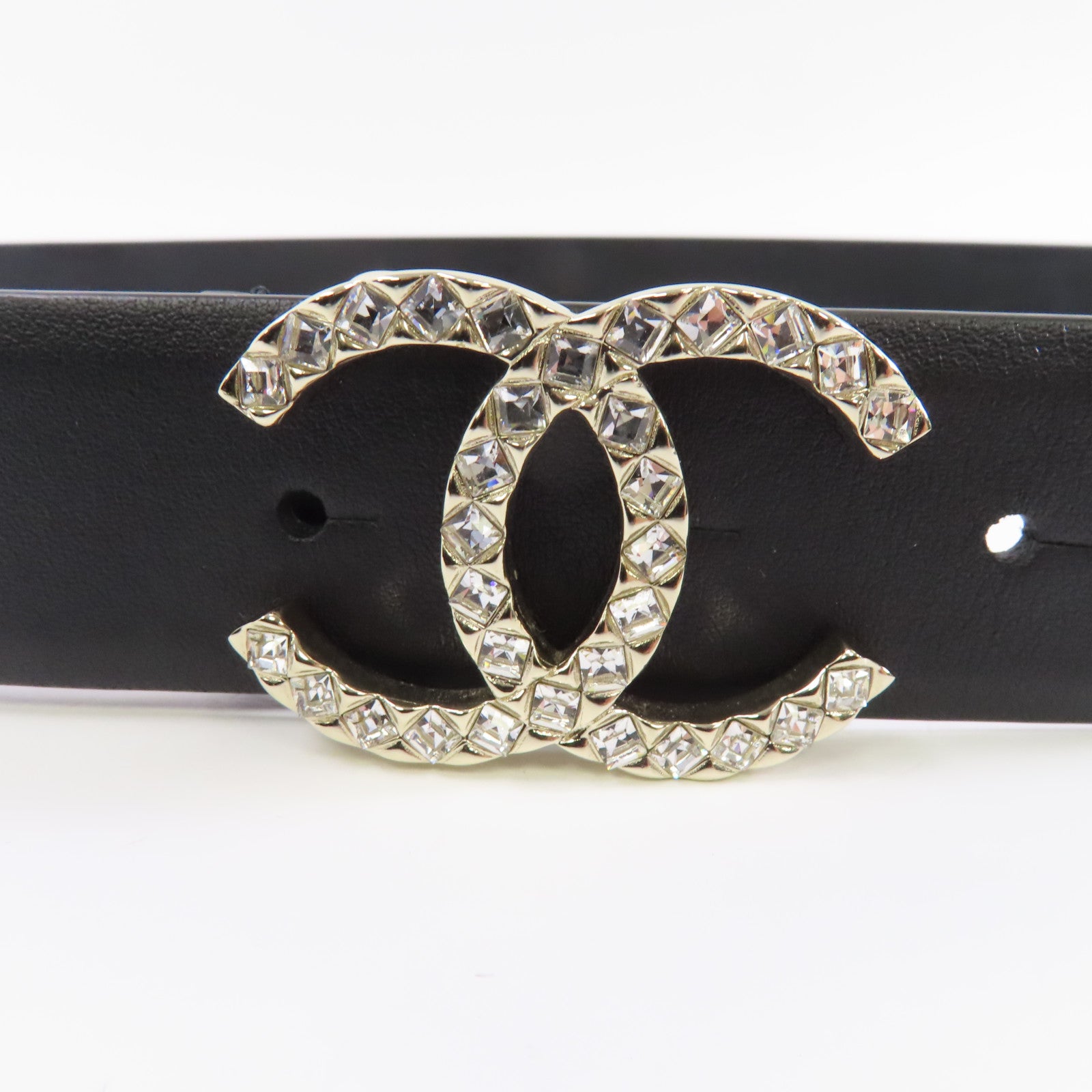 CHANEL 牛皮皮革Belt 90cm金扣皮帶黑色