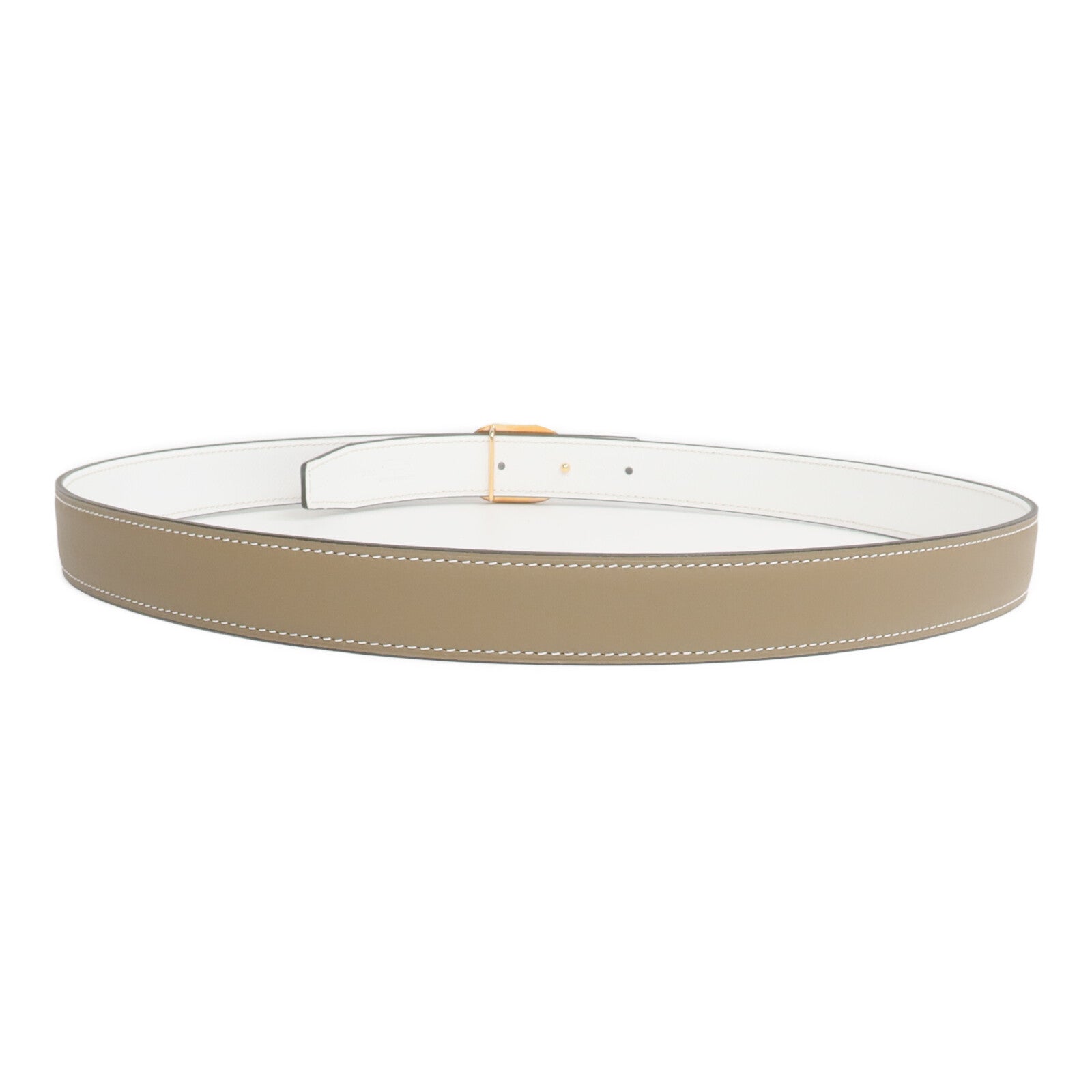 HERMES Swift/Epsom皮革Rivage Belt皮帶Etoupe/Blanc