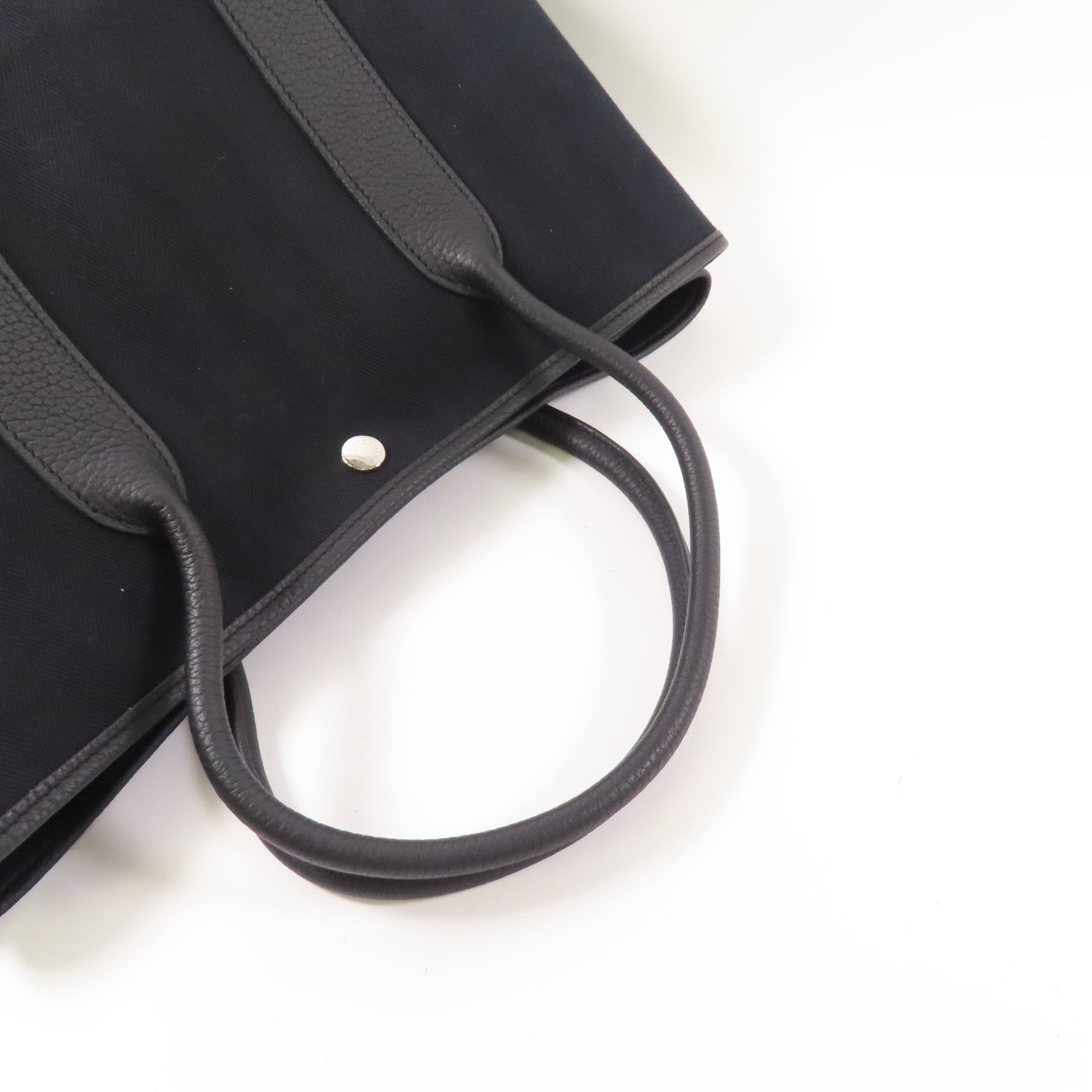 HERMES 帆布/皮革Garden Party PM銀扣手挽袋89 Noir/經典黑