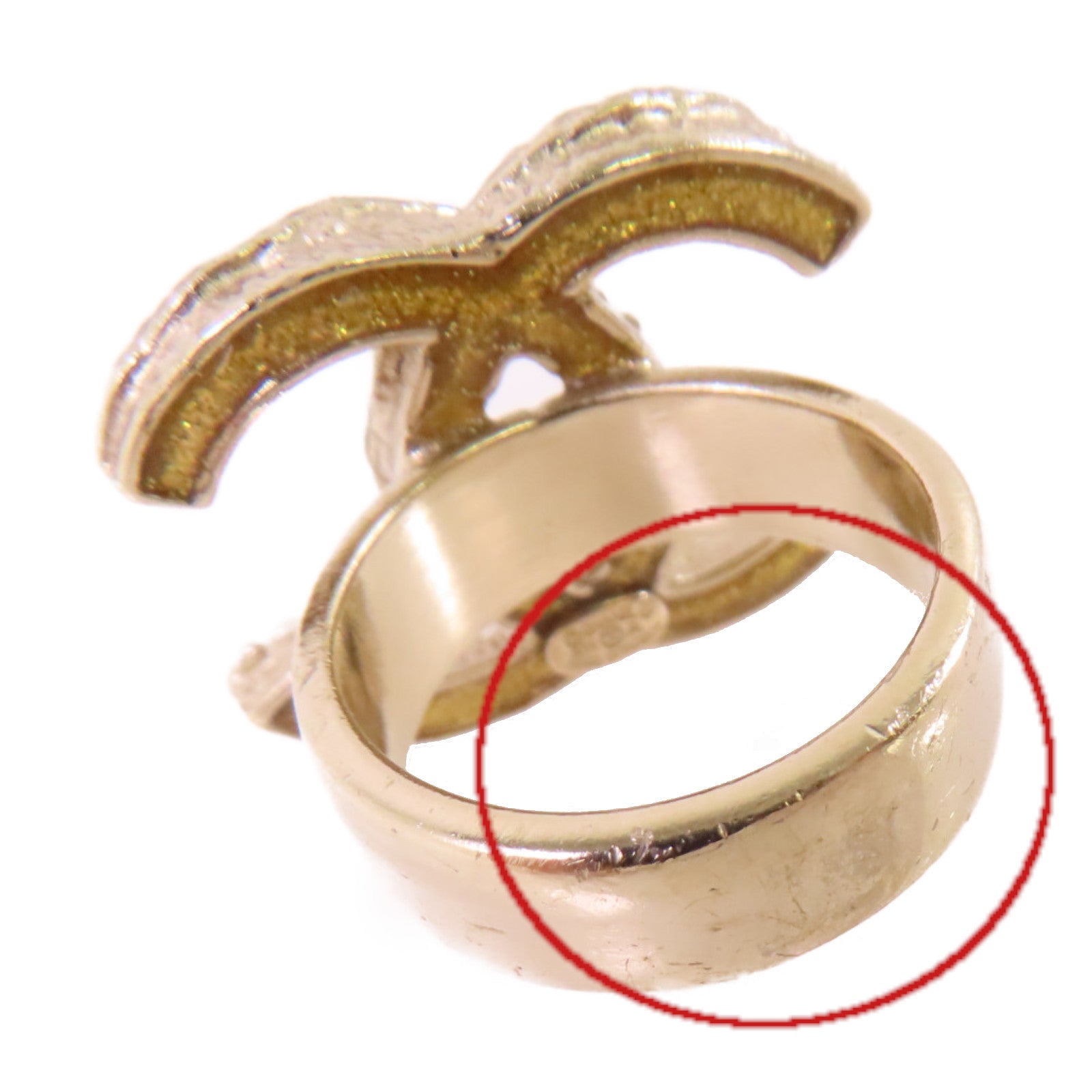 CHANEL 金屬/仿珍珠CC Ring戒指#6.25