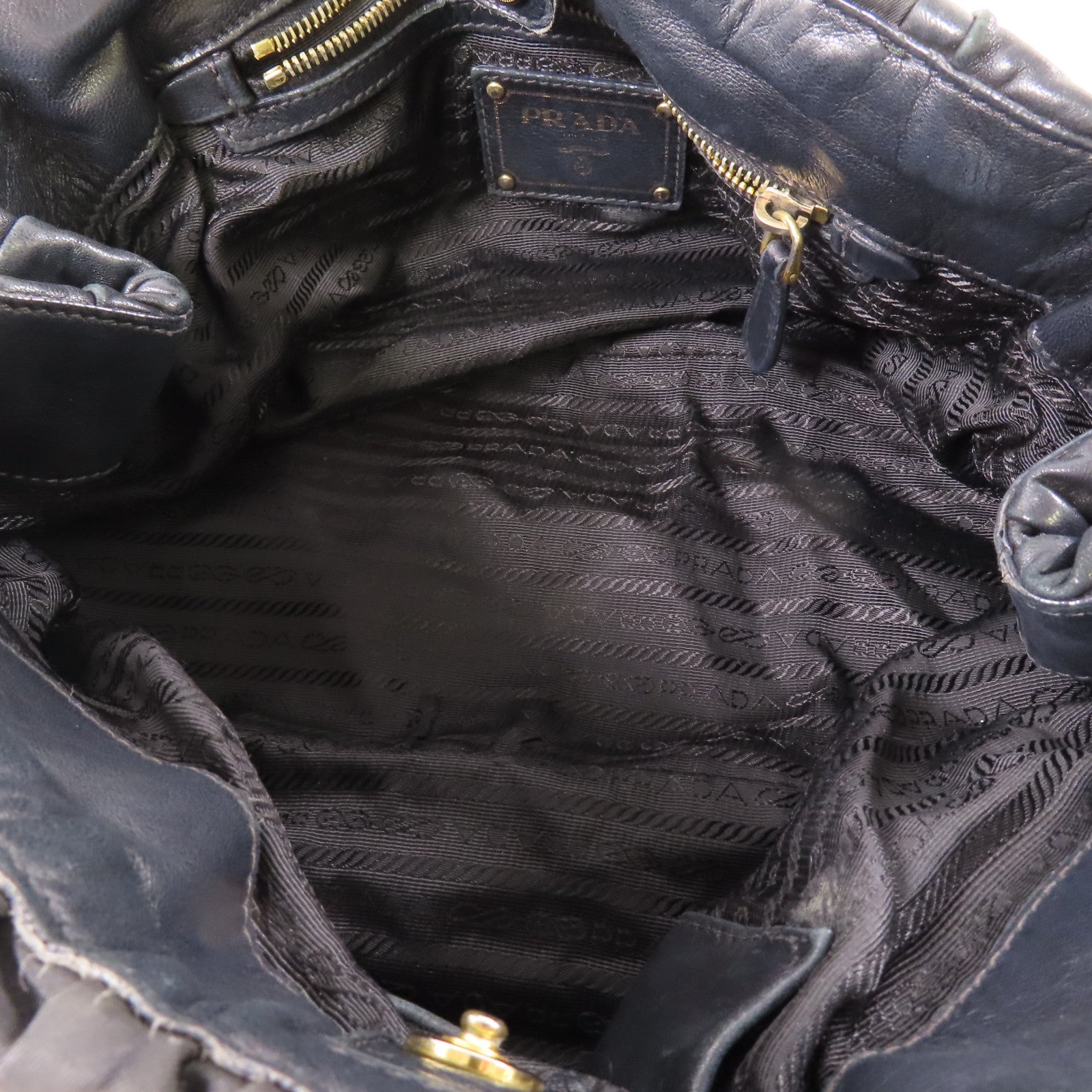 PRADA GHW 2 Way Shoulder Bag BN1791 Nylon/Lambskin Leather Black