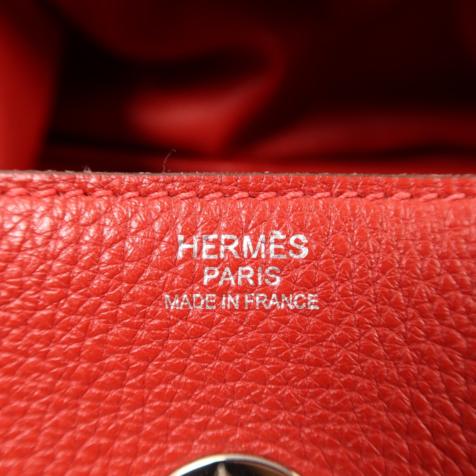 HERMES Clemence皮革Lindy 34銀扣手挽肩背兩用袋Vermillon
