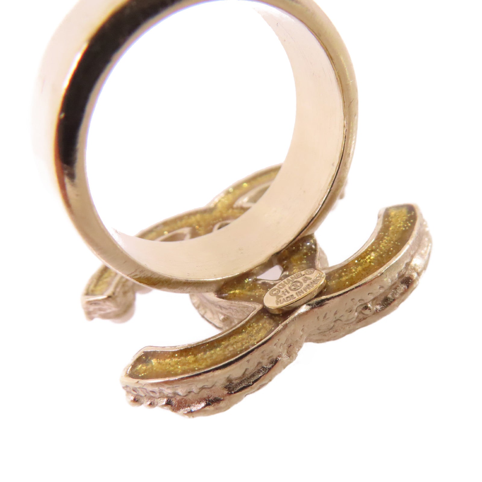 CHANEL 金屬/仿珍珠CC Ring戒指#6.25