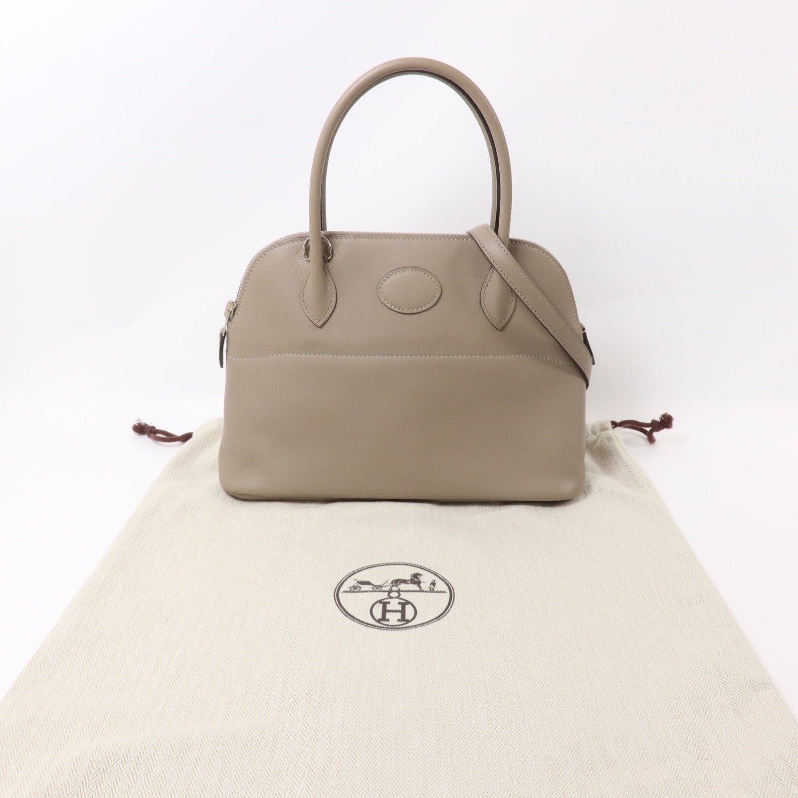 HERMES Swift皮革Bolide 27手挽肩背兩用袋Gris Tourterelle