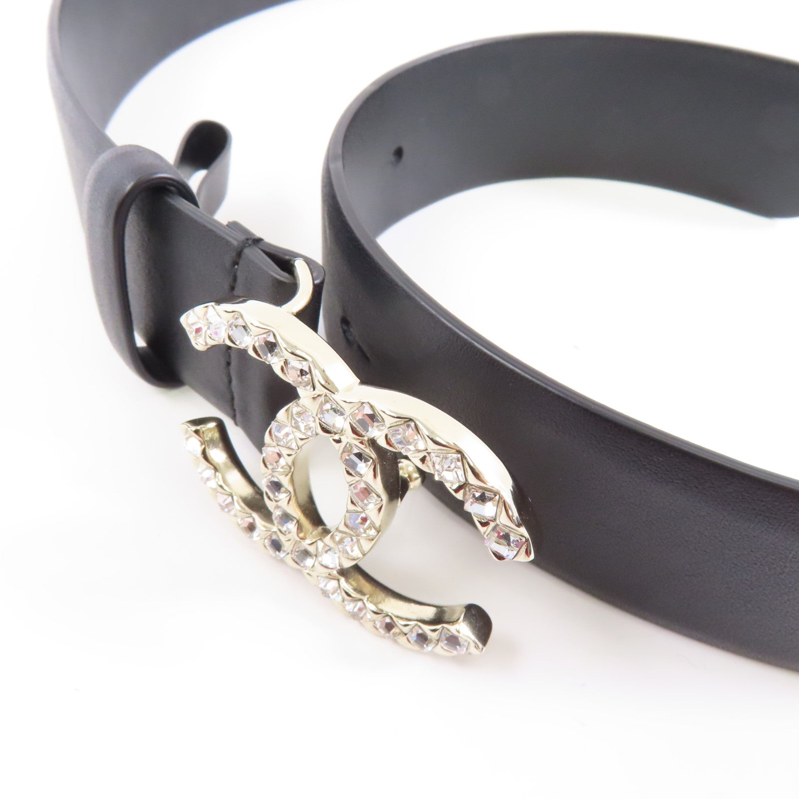 CHANEL 牛皮皮革Belt 90cm金扣皮帶黑色