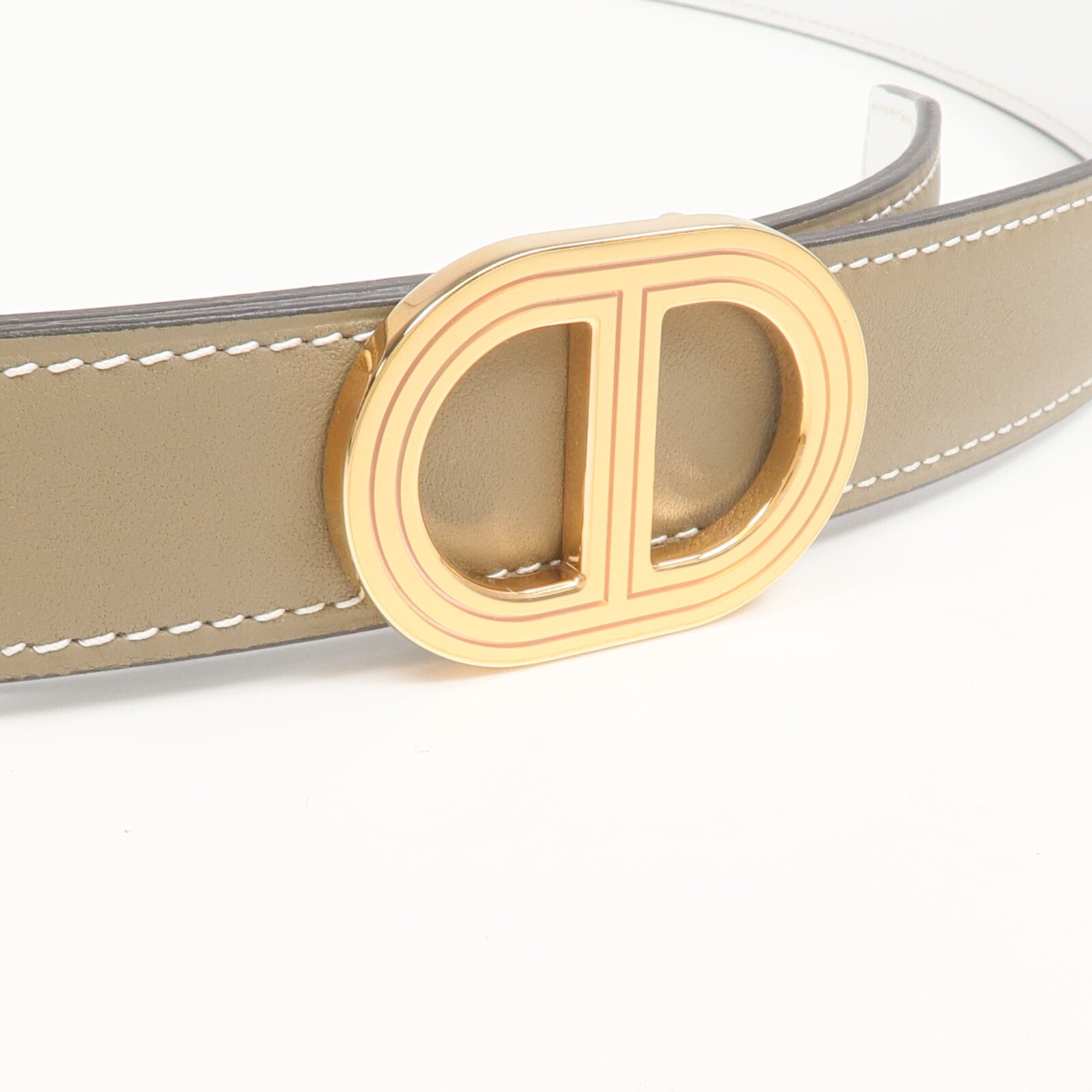 HERMES Swift/Epsom皮革Rivage Belt皮帶Etoupe/Blanc