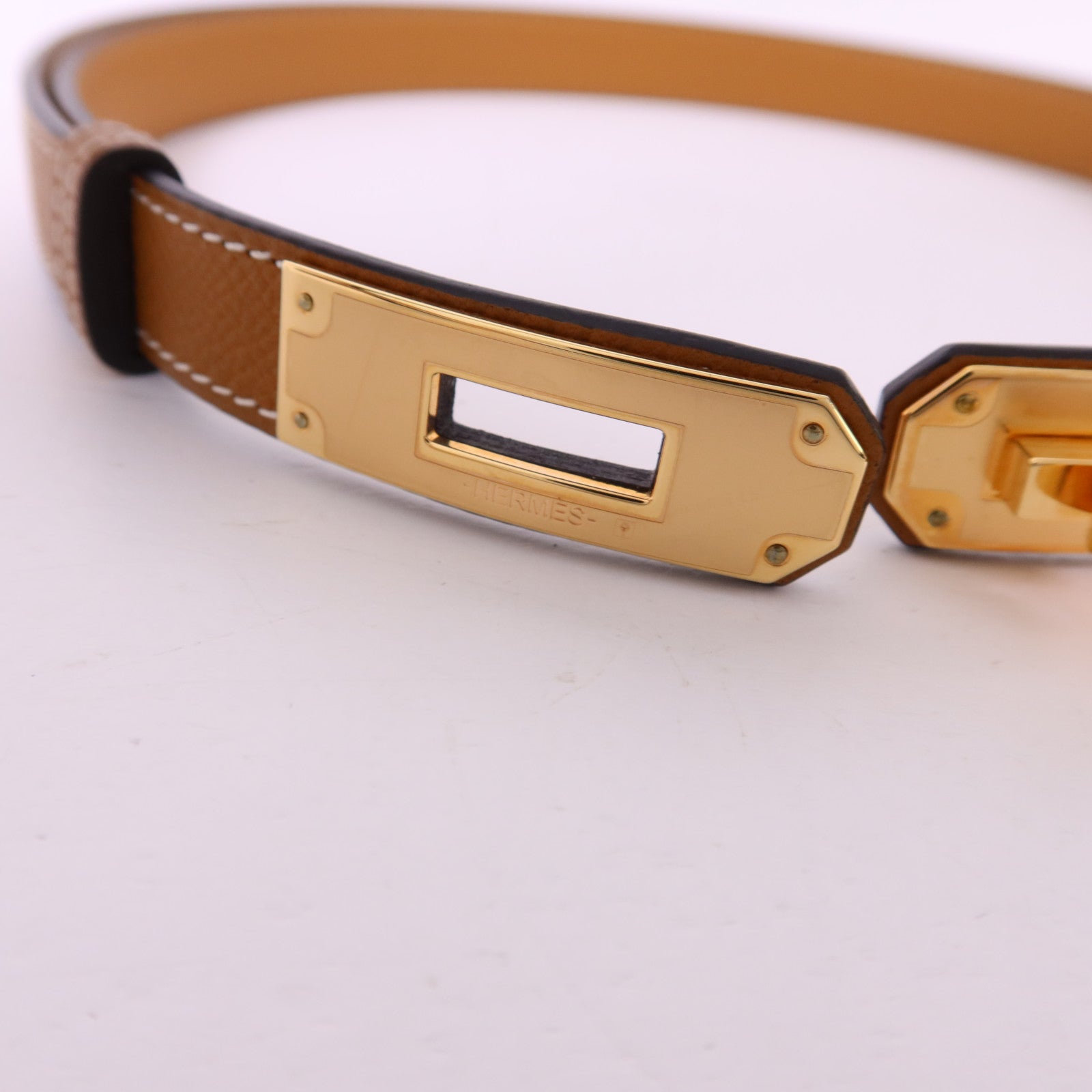 HERMES Epsom皮革Kelly 18 Belt金扣皮帶Gold