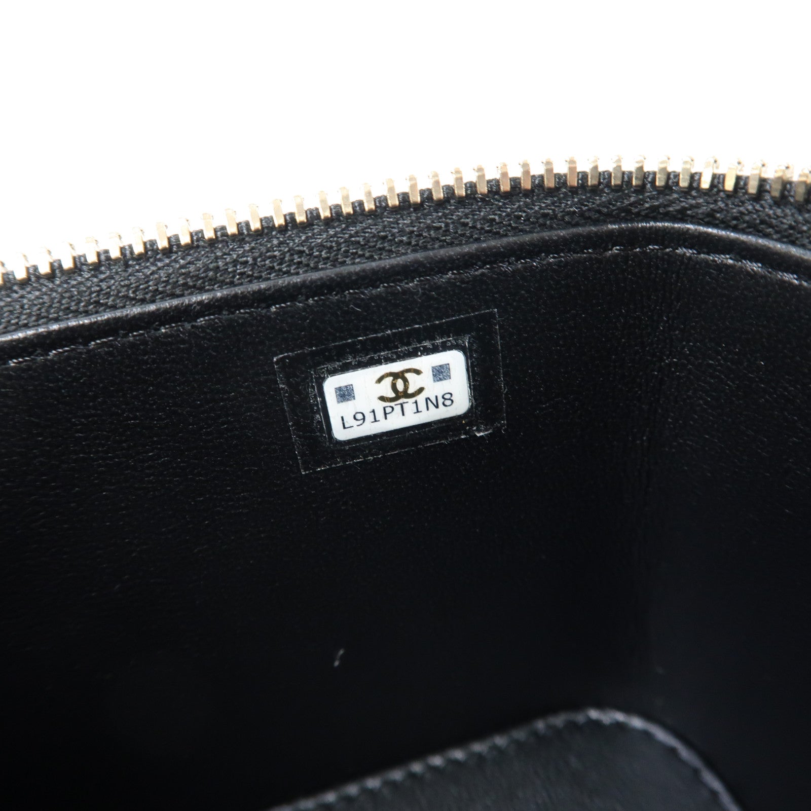 CHANEL 菱格羊皮皮革Vanity Case銀扣鏈帶肩背袋黑色