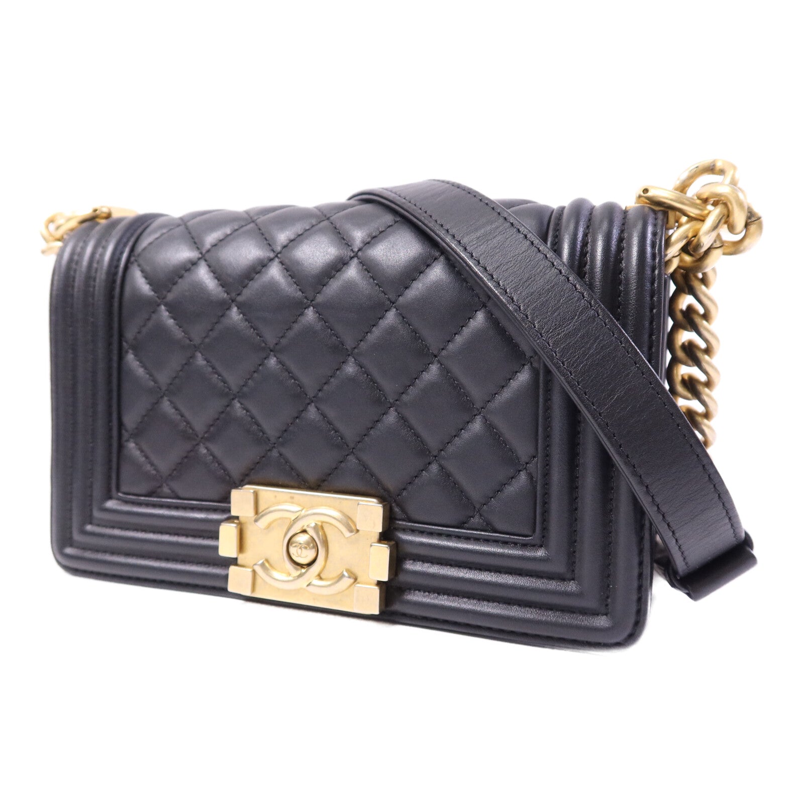 CHANEL 牛皮皮革Boy 20金扣鏈帶肩背袋