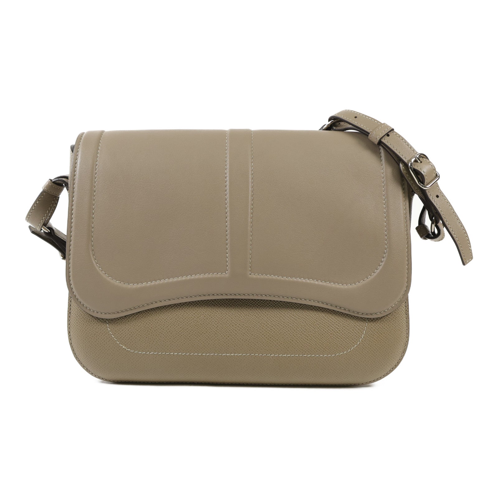 HERMES Epsom/Swift皮革Harnais銀扣肩背袋Etoupe