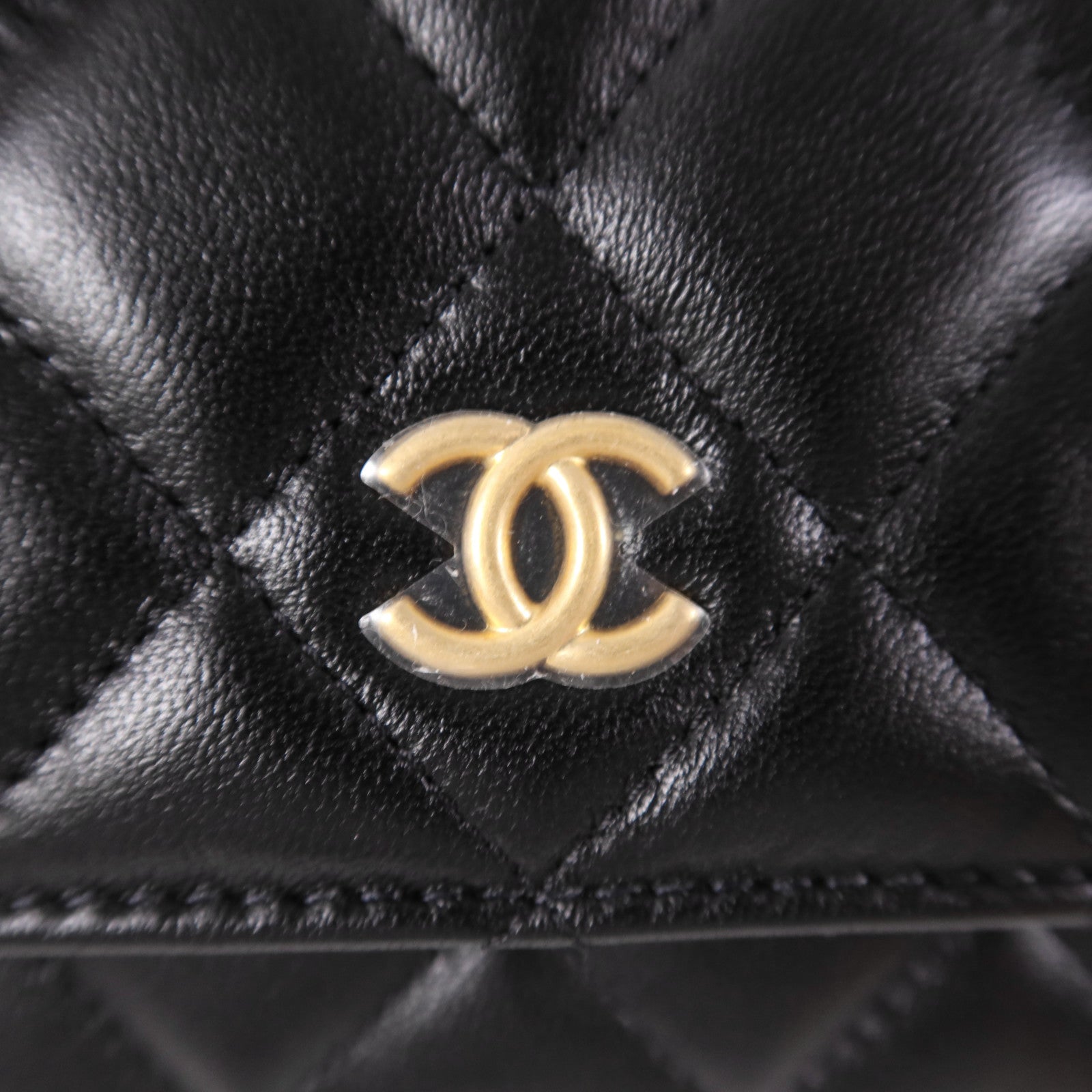 CHANEL CC GHW Chain Shoulder Bag Lambskin Leather Black