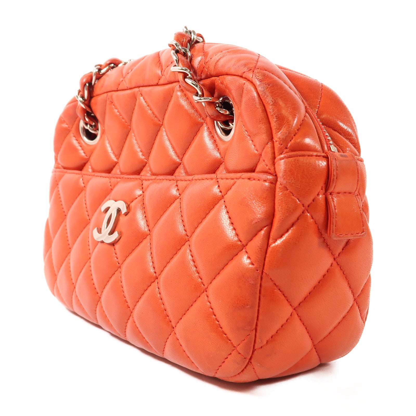 CHANEL CC SHW Chain Shoulder Bag Lambskin Leather Red